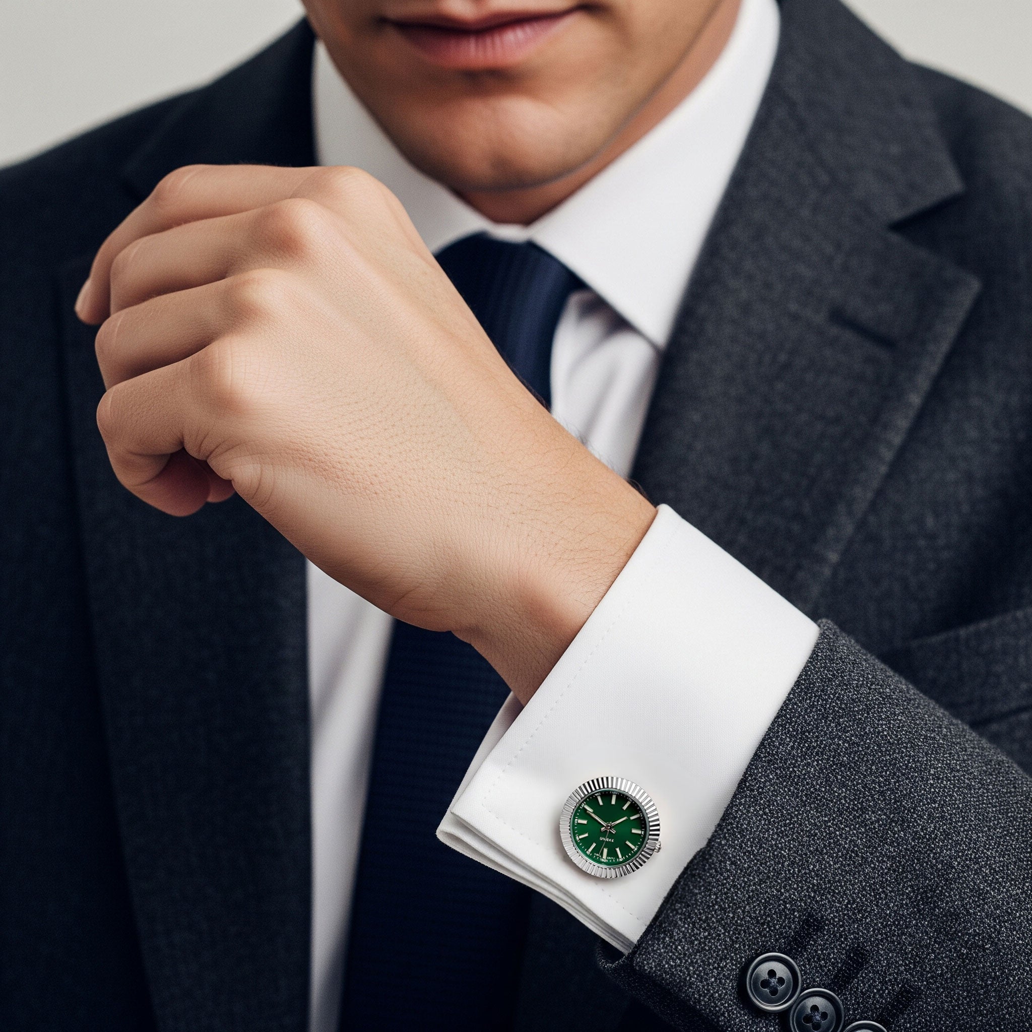 Working Watch Cufflinks In Silver and Green