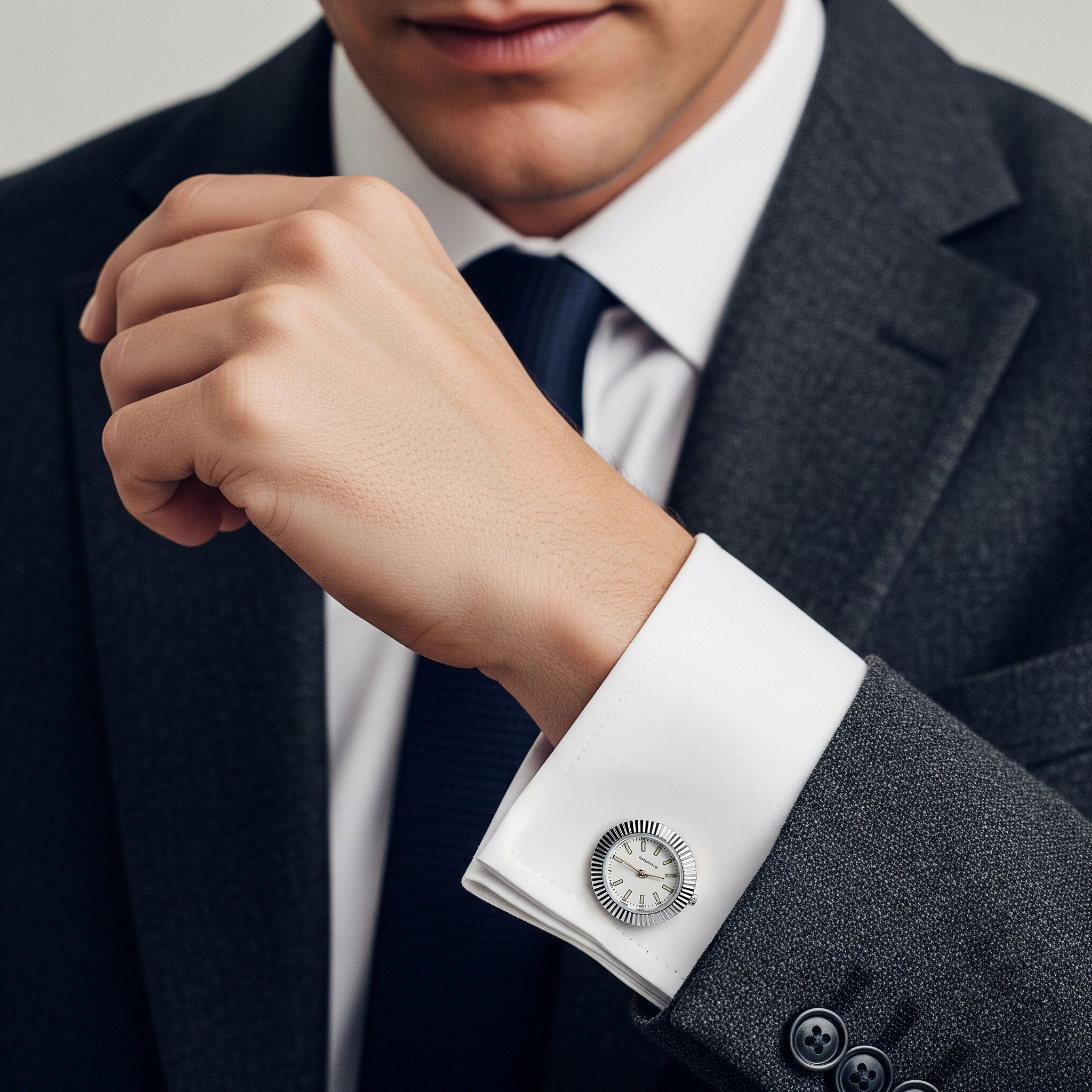Working Watch Cufflinks In Silver and White
