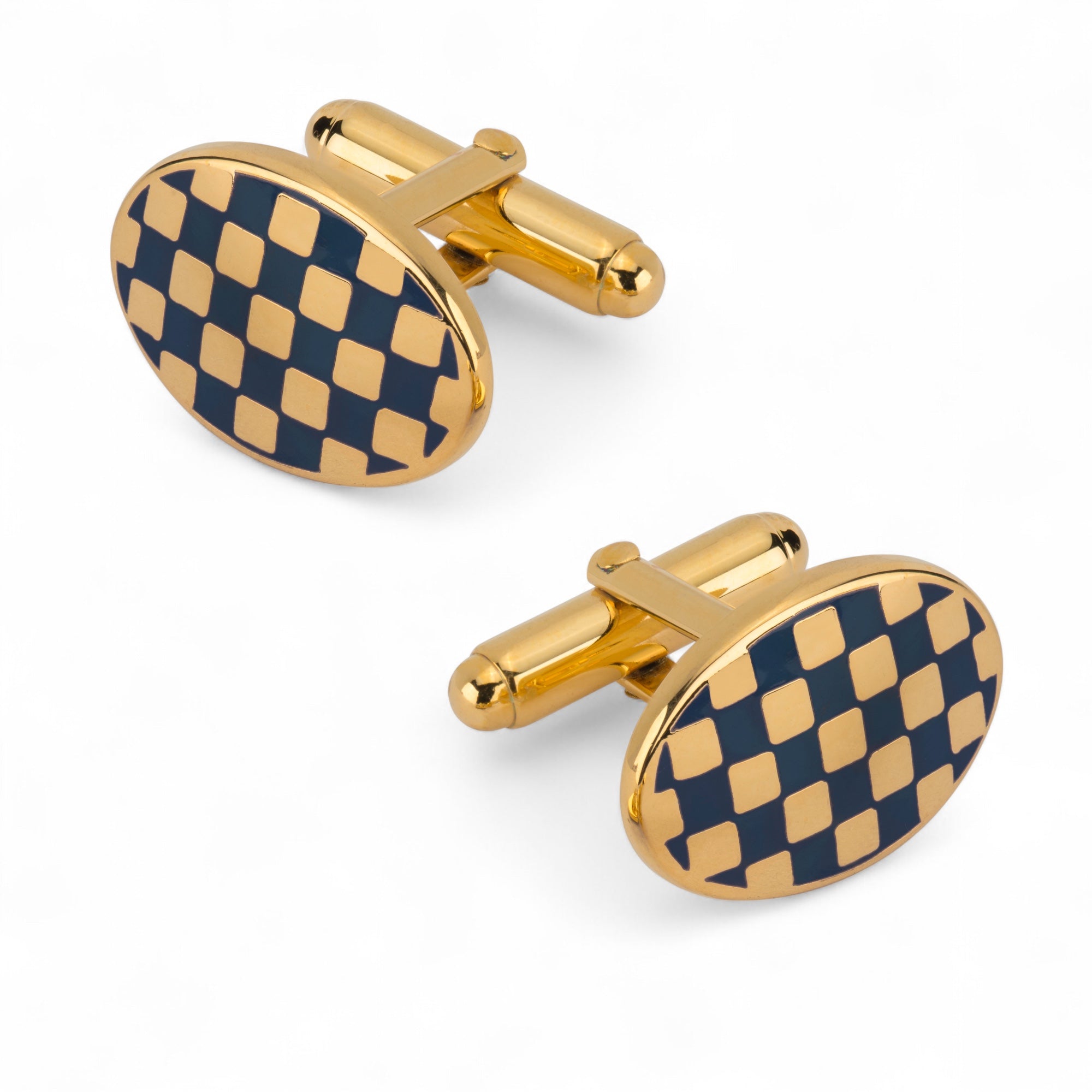 Checkerboard Cufflinks In Navy Enamel