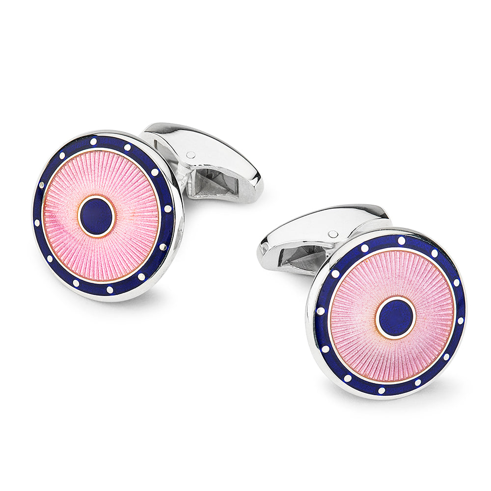 Domed Guilloche Sterling Silver Cufflinks In Pink
