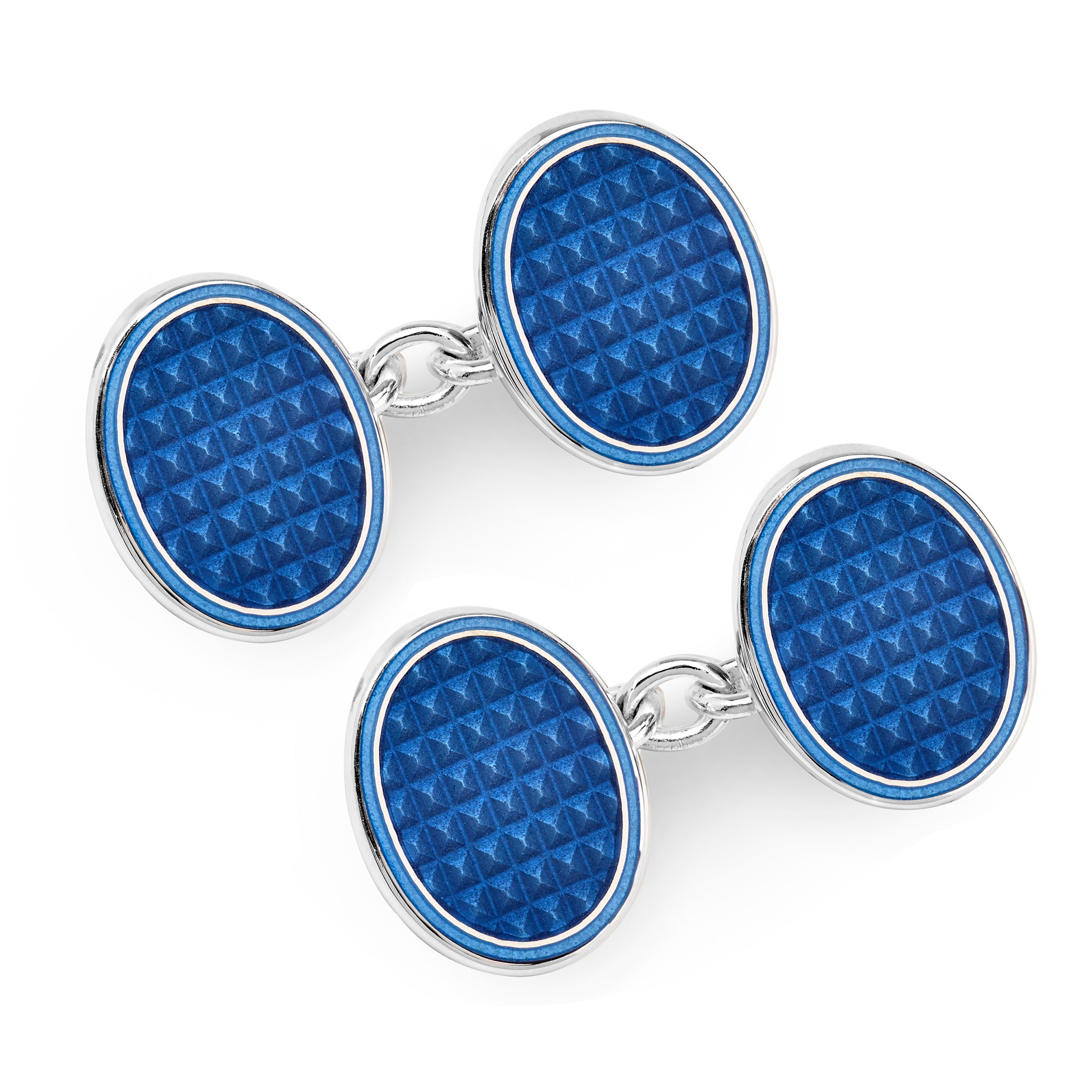 Oval Cloisonne Sterling Silver Chain Cufflinks In Navy