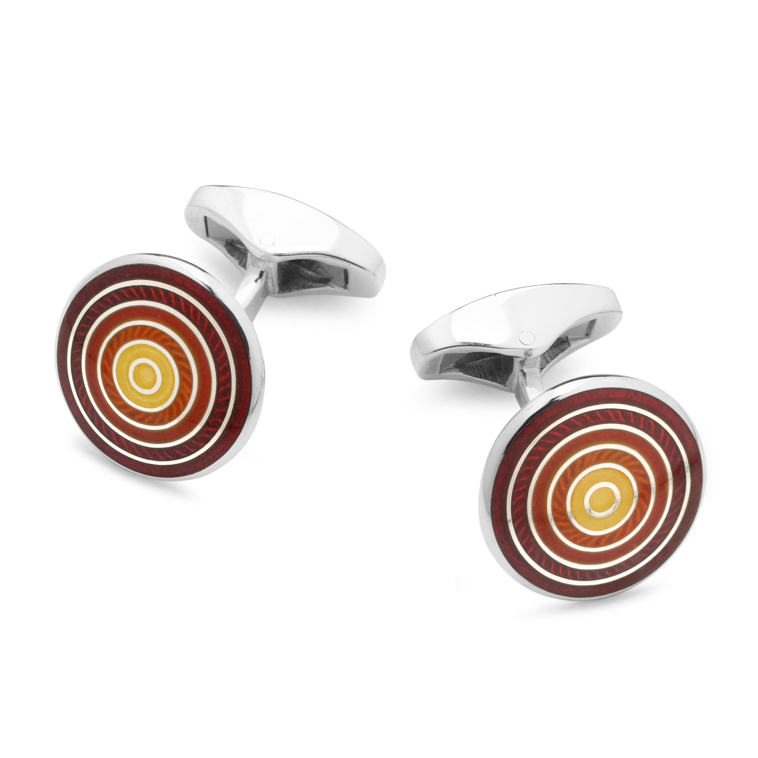 Guilloche Roundel Sterling Silver Cufflinks In Red & Orange Gradient