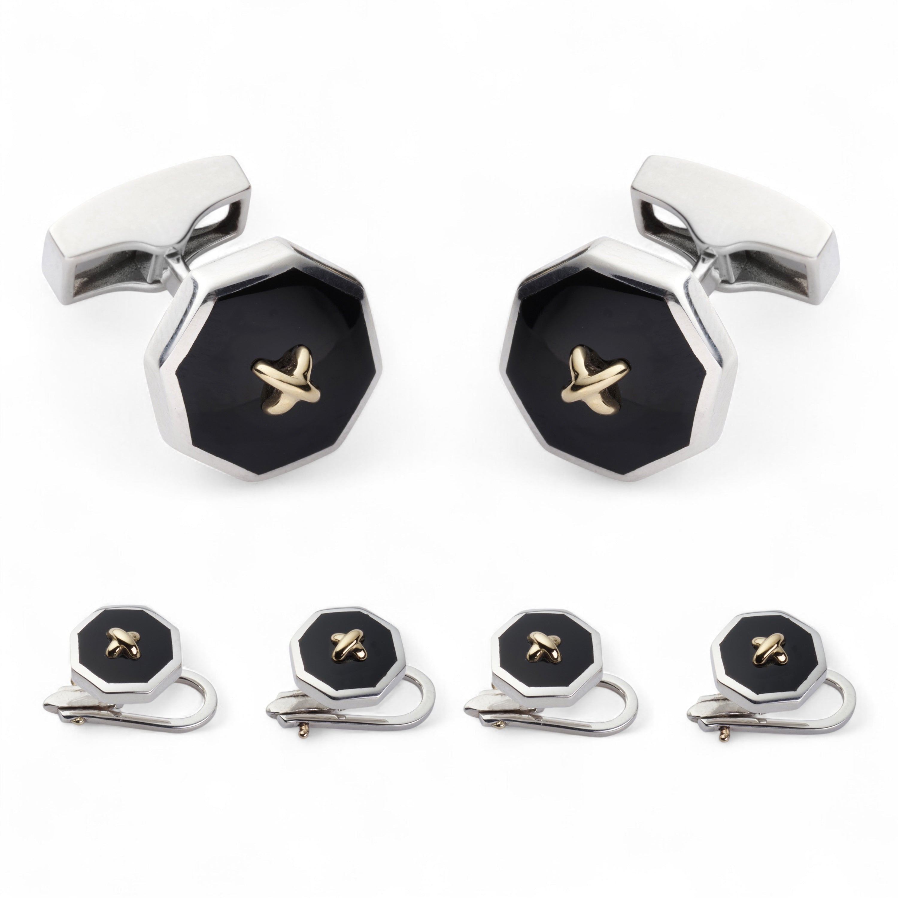 Sterling Silver And Onyx With 9ct Gold Stitch Dress Set