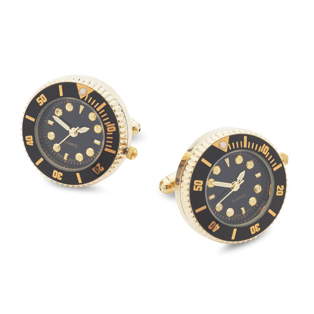 Luxury Watch Cufflinks In Black Enamel And Gold Cufflinks Benson & Clegg 