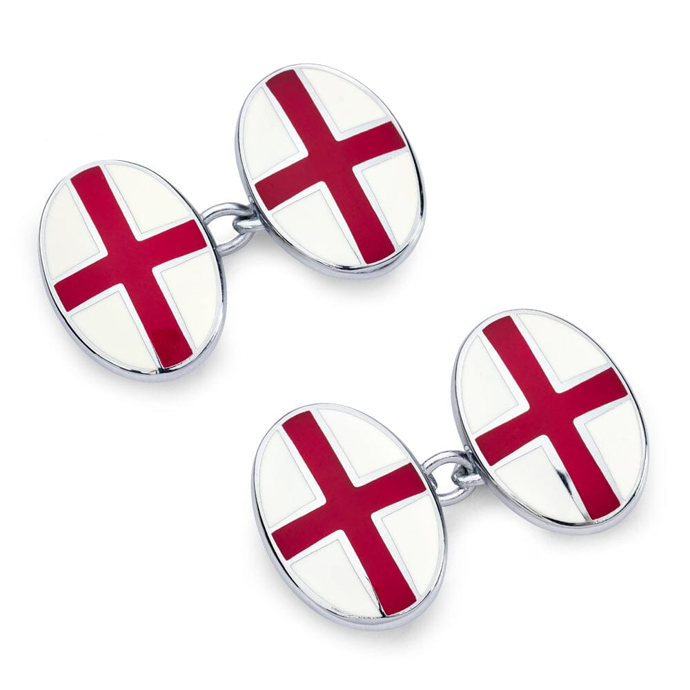 St Georges Cross Enamel Chain Cufflinks In Silver Cufflinks Benson & Clegg 