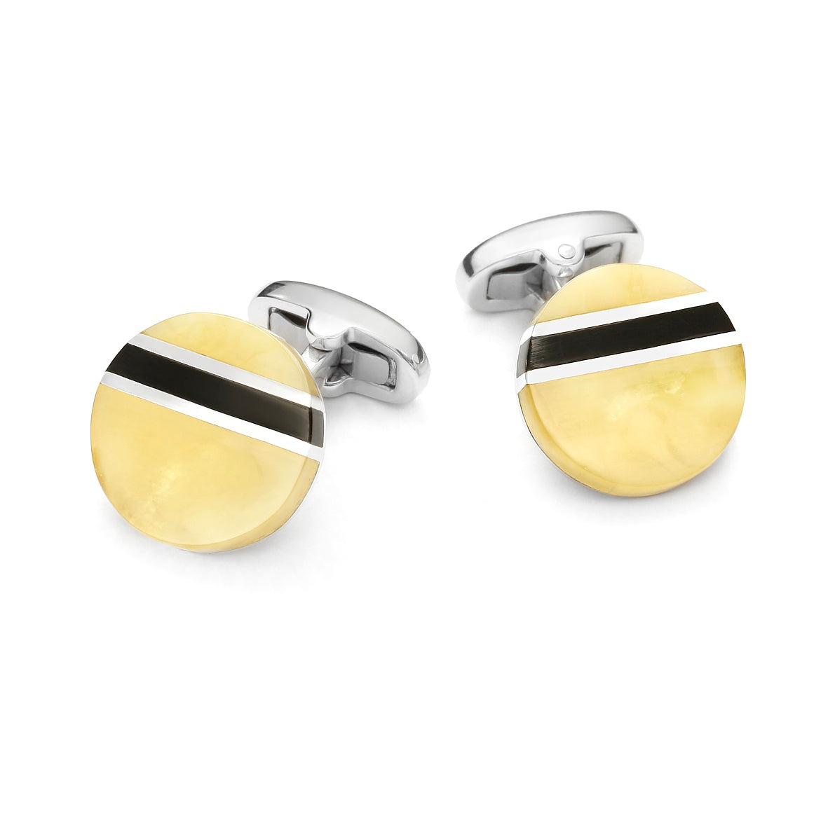 Baltic Amber Round Sterling Silver Cufflinks