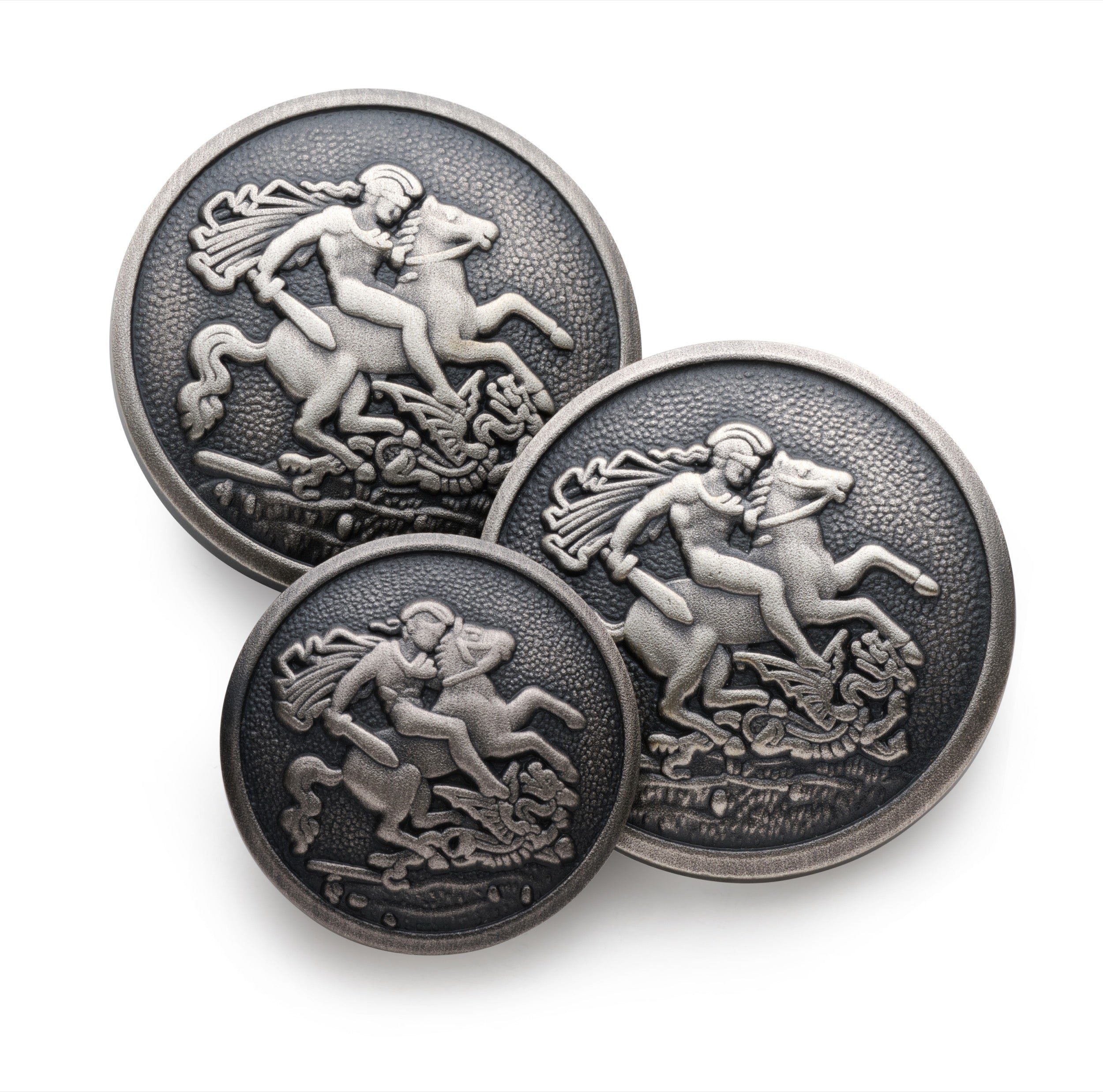 St George & The Dragon Blazer Button Set In Antique Silver
