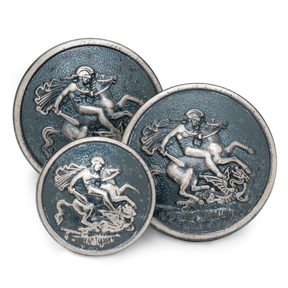 St George & The Dragon Blazer Button Set In Antique Silver
