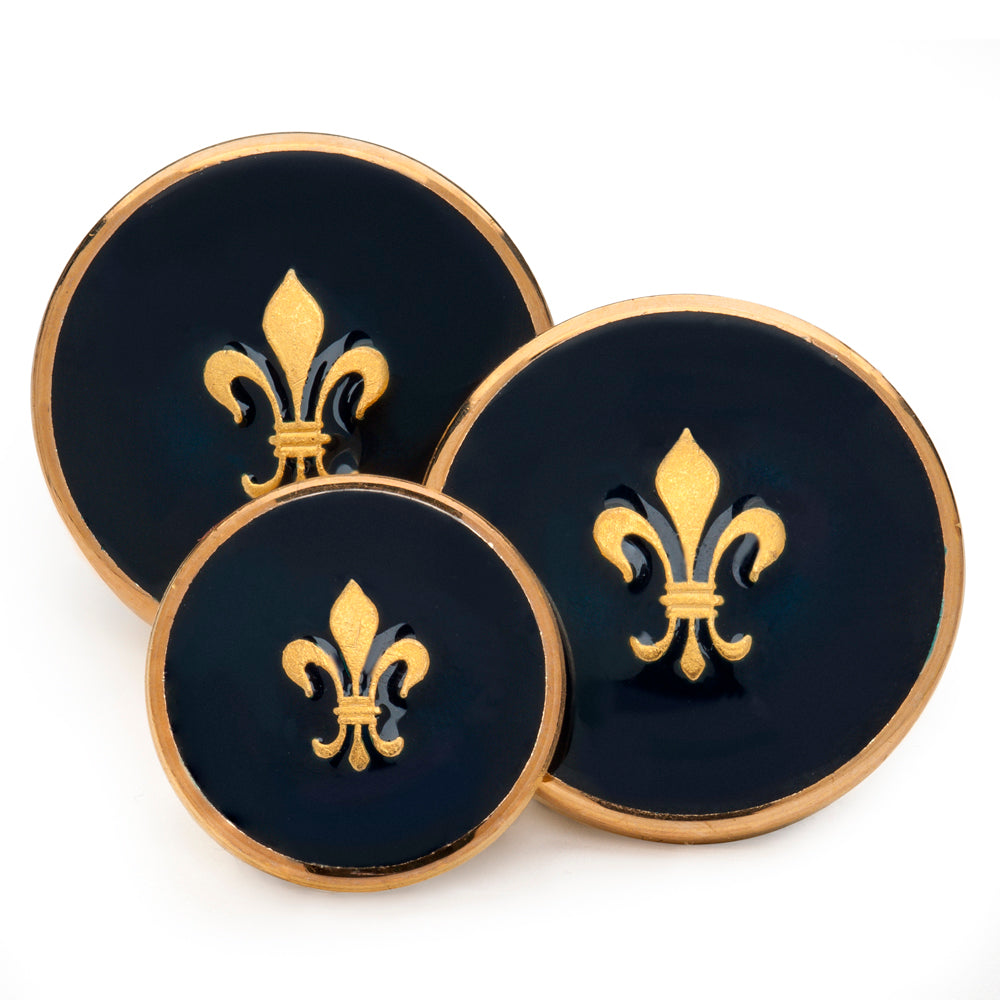 Fleur De Lys Blazer Button In Navy Enamel
