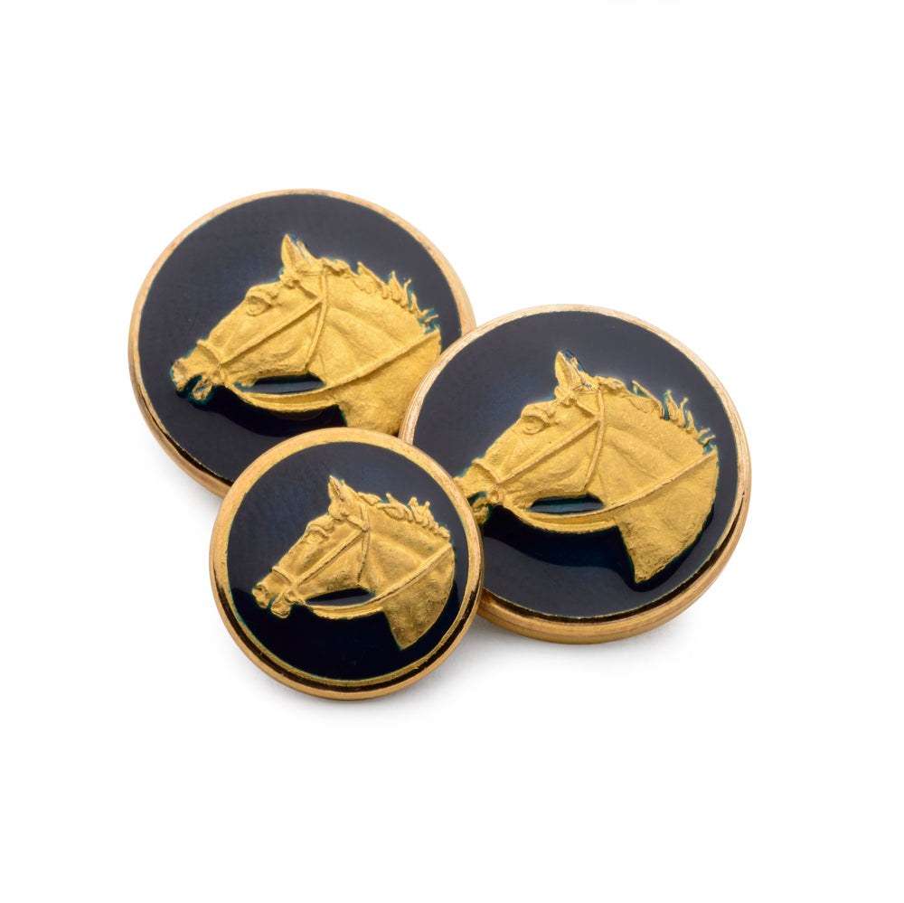 Horse Head Blazer Button Set In Navy Enamel