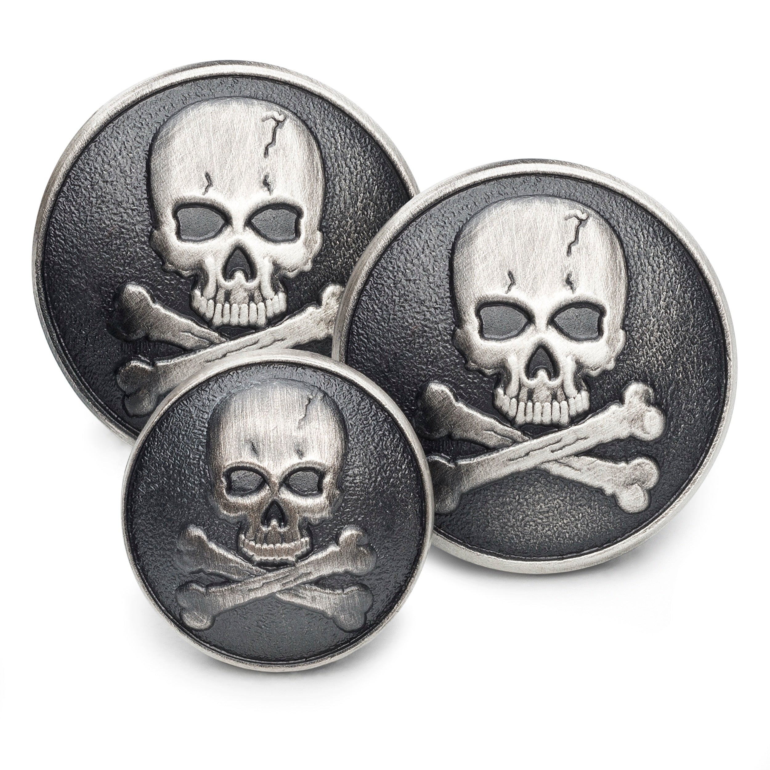 Skull & Crossbones Blazer Button Set In Antique Silver