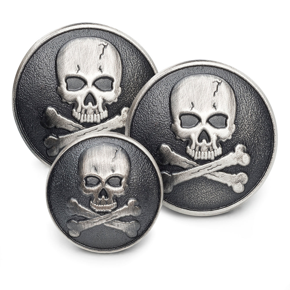 Skull & Crossbones Blazer Button Set In Antique Silver