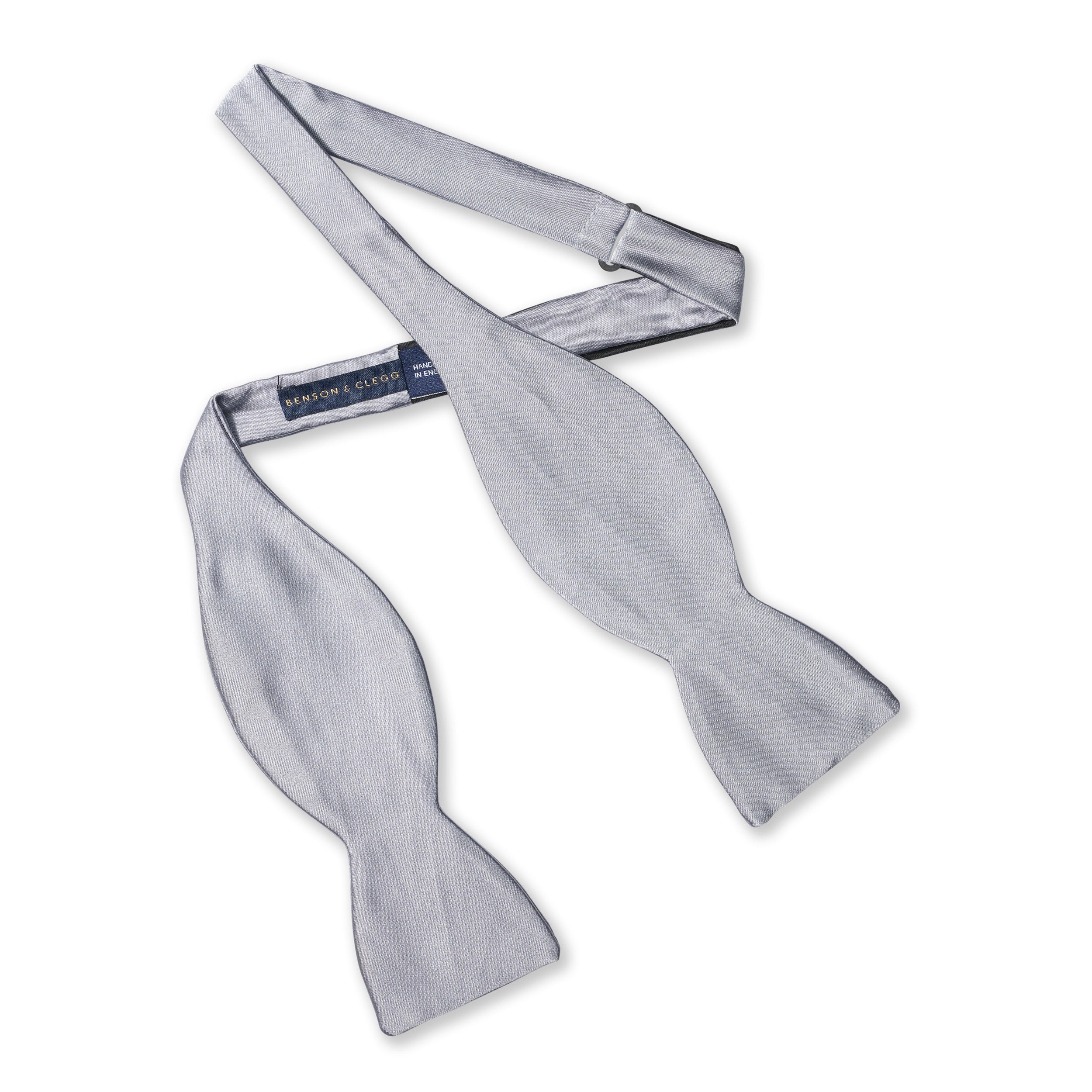 Silver Satin Silk Self-Tie Bow Tie