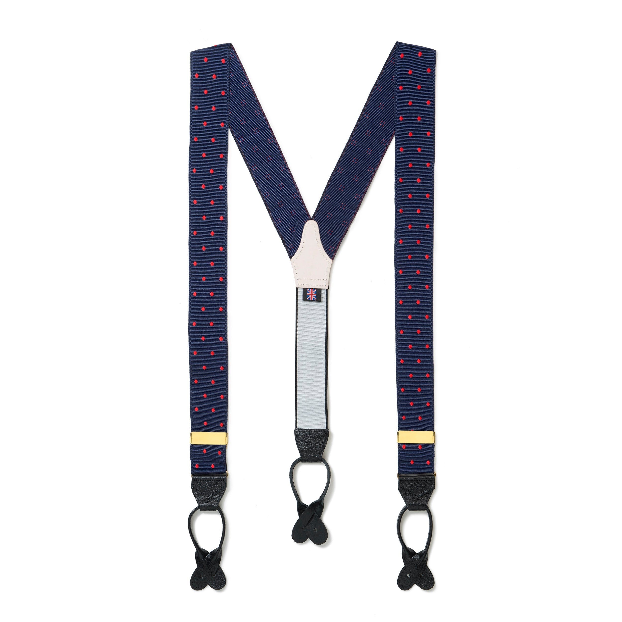 Benson & Clegg Navy & Red Spot Moire Braces (mens suspenders)