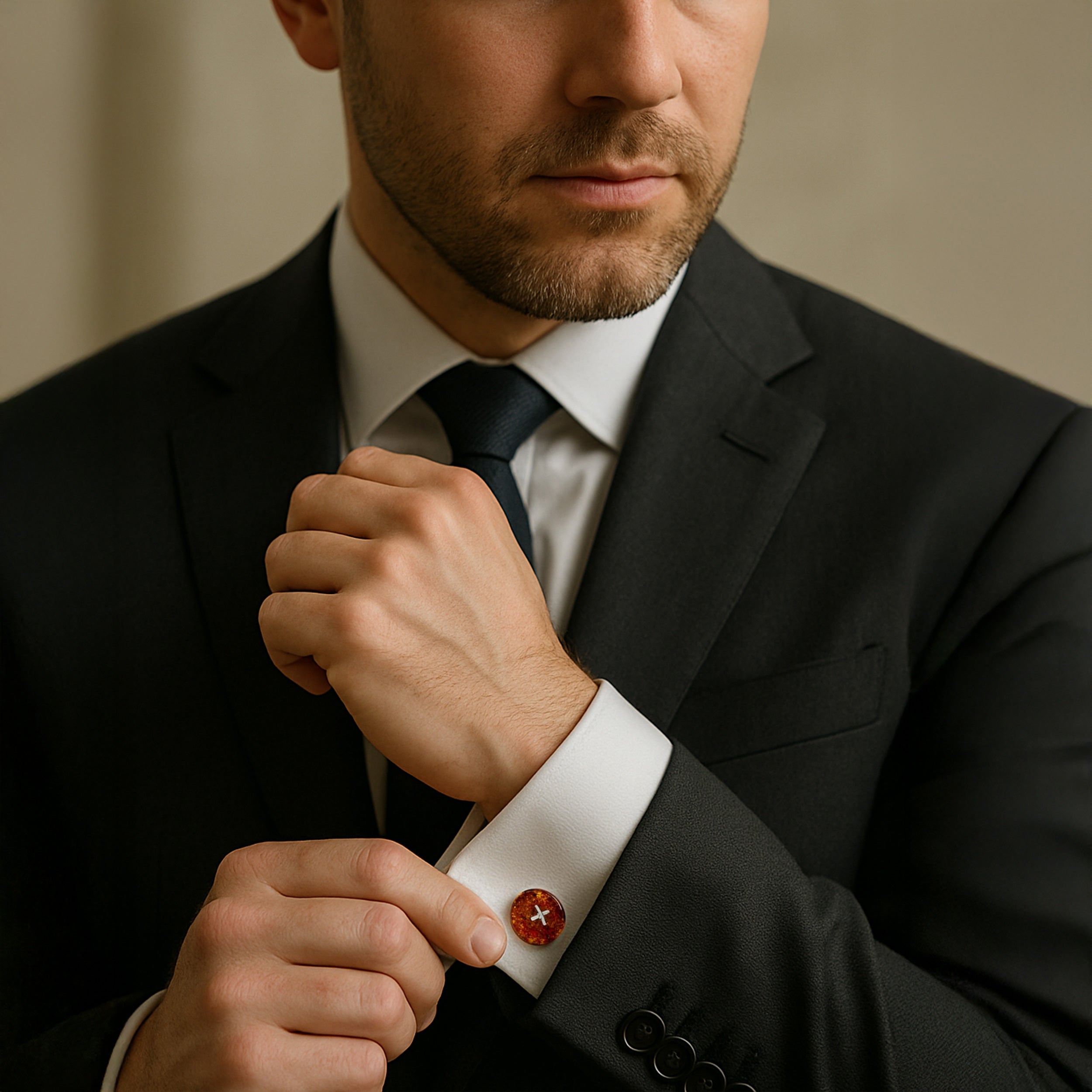 Baltic Amber Button Sterling Silver Cufflinks