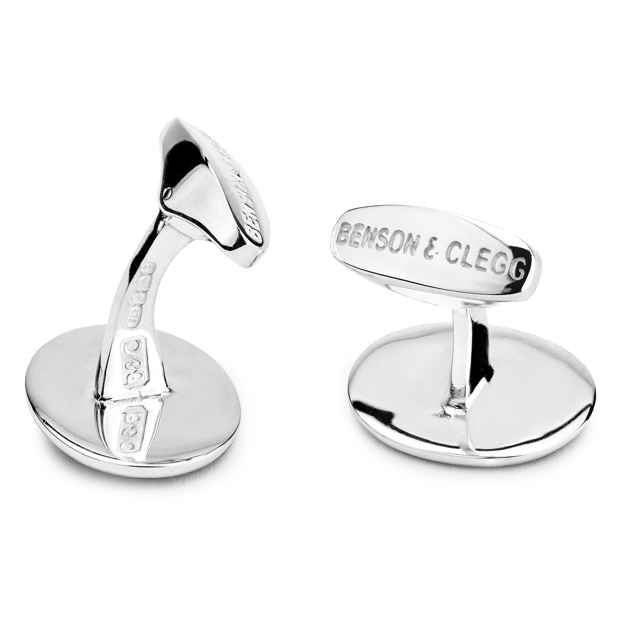Domed Cream Enamel Sterling Silver Cufflinks With Onyx