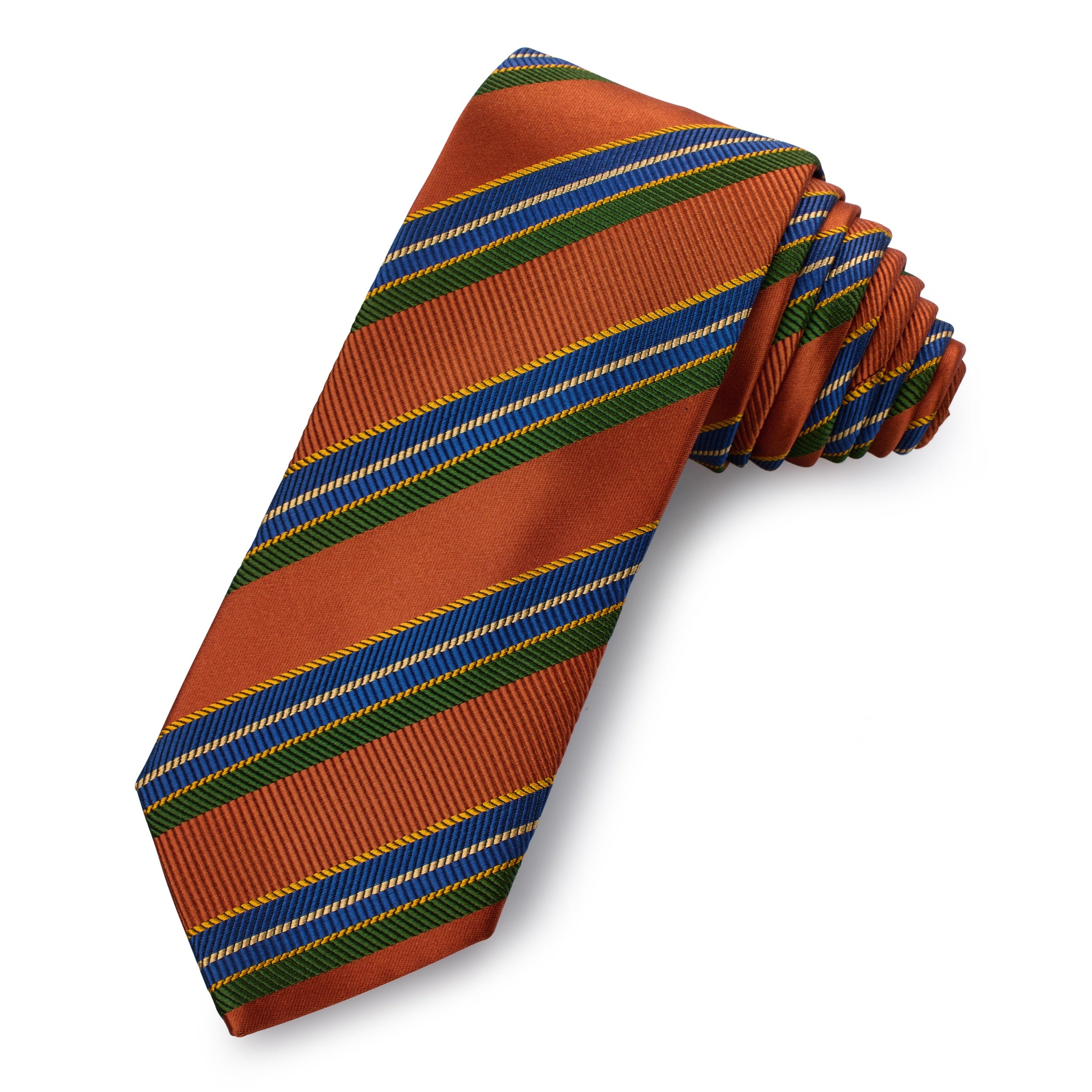 Harrington Stripe Silk Tie In Burnt Sienna