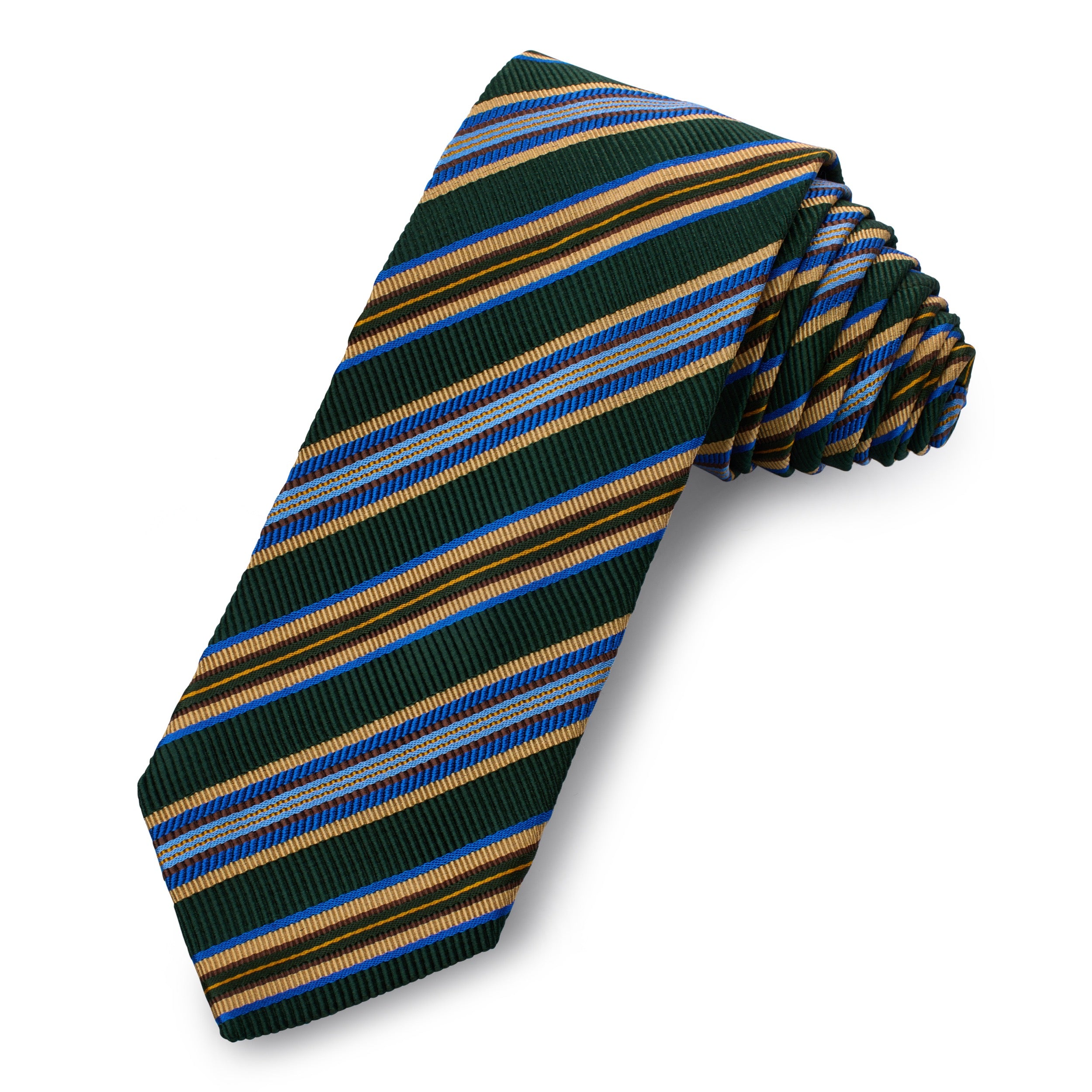 Harrington Stripe Silk Tie In Woodland Green