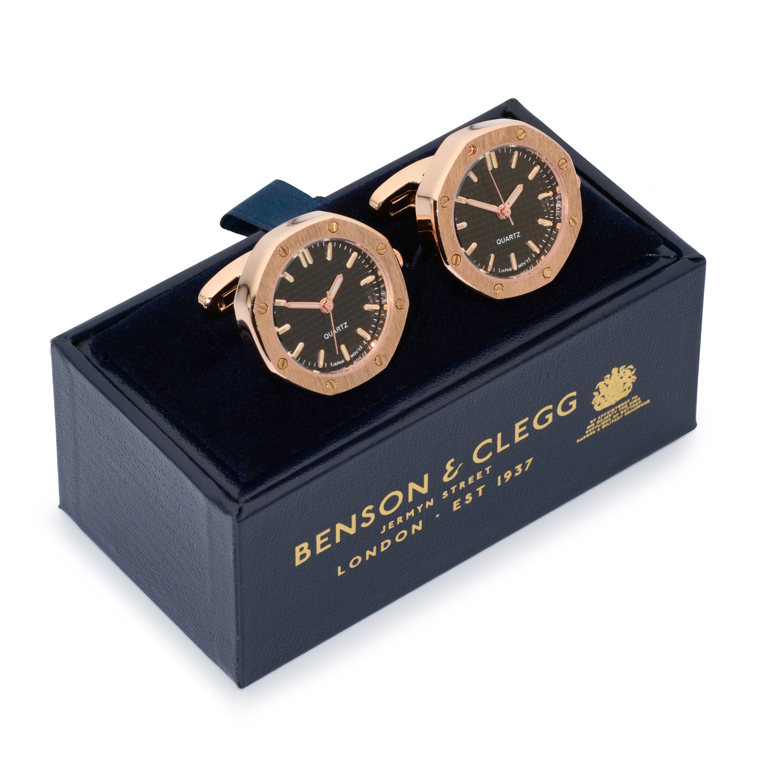 Octagonal Watch Cufflinks In Rose Gold and Black