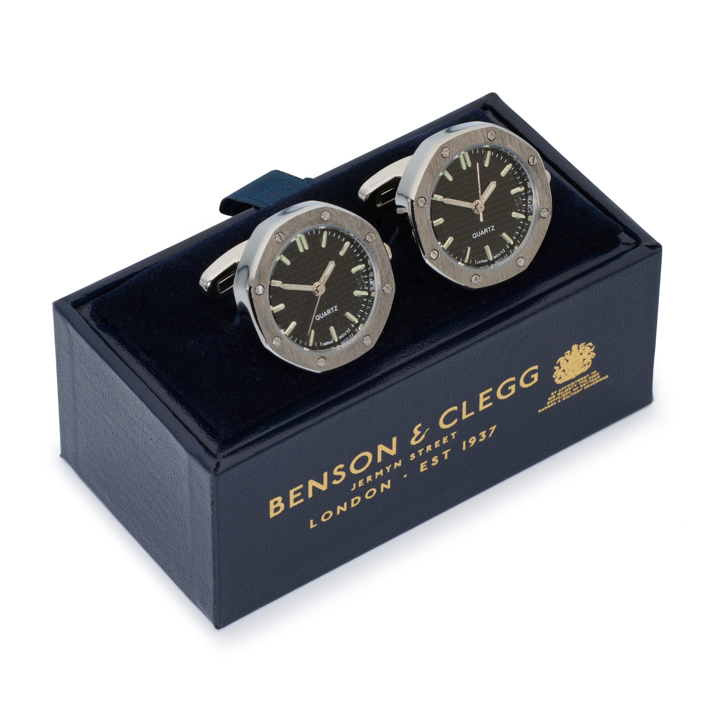 Octagonal Watch Cufflinks In Silver and Black