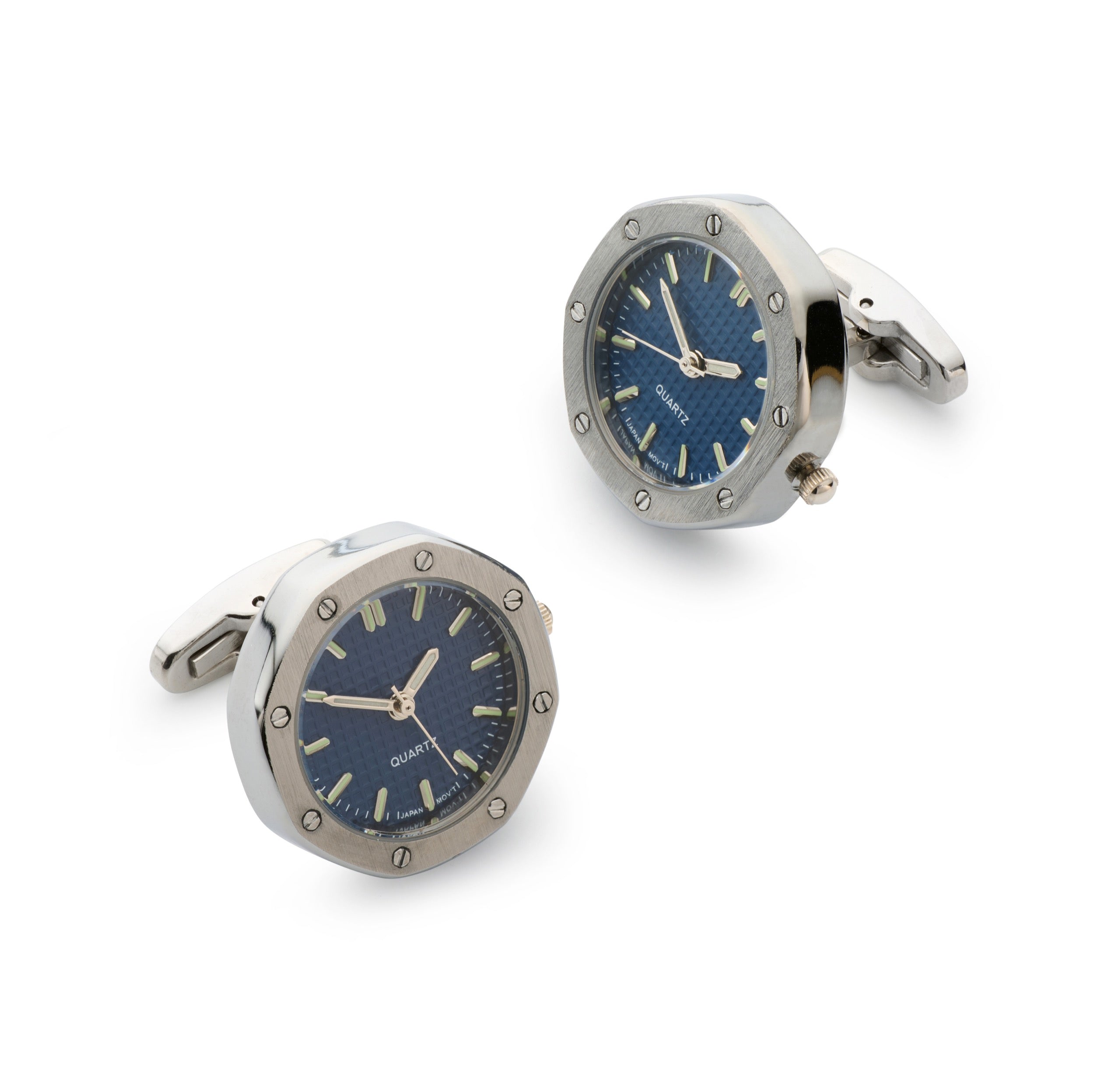 Octagonal Watch Cufflinks In Silver and Blue