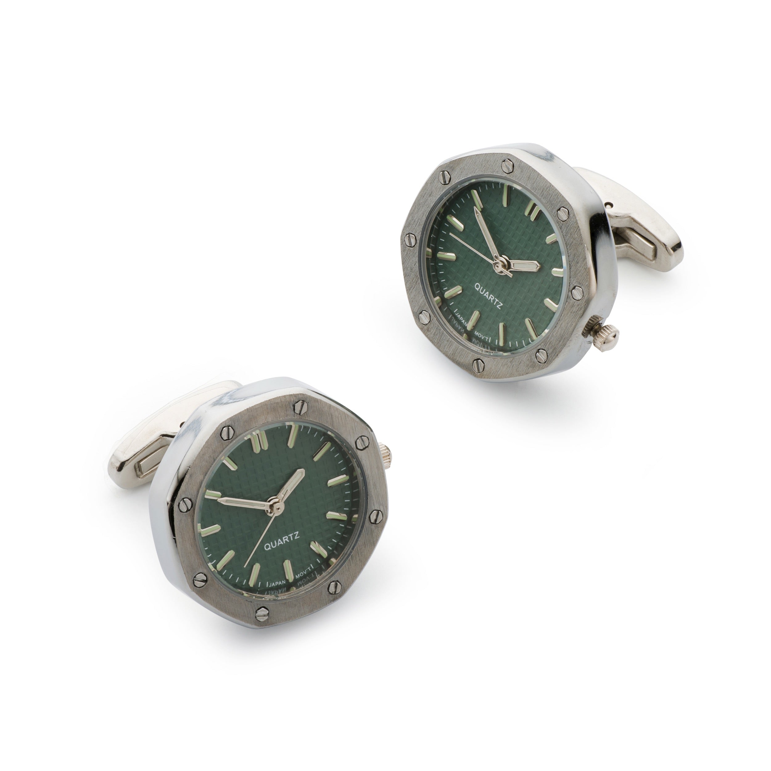 Octagonal Watch Cufflinks In Silver and Green