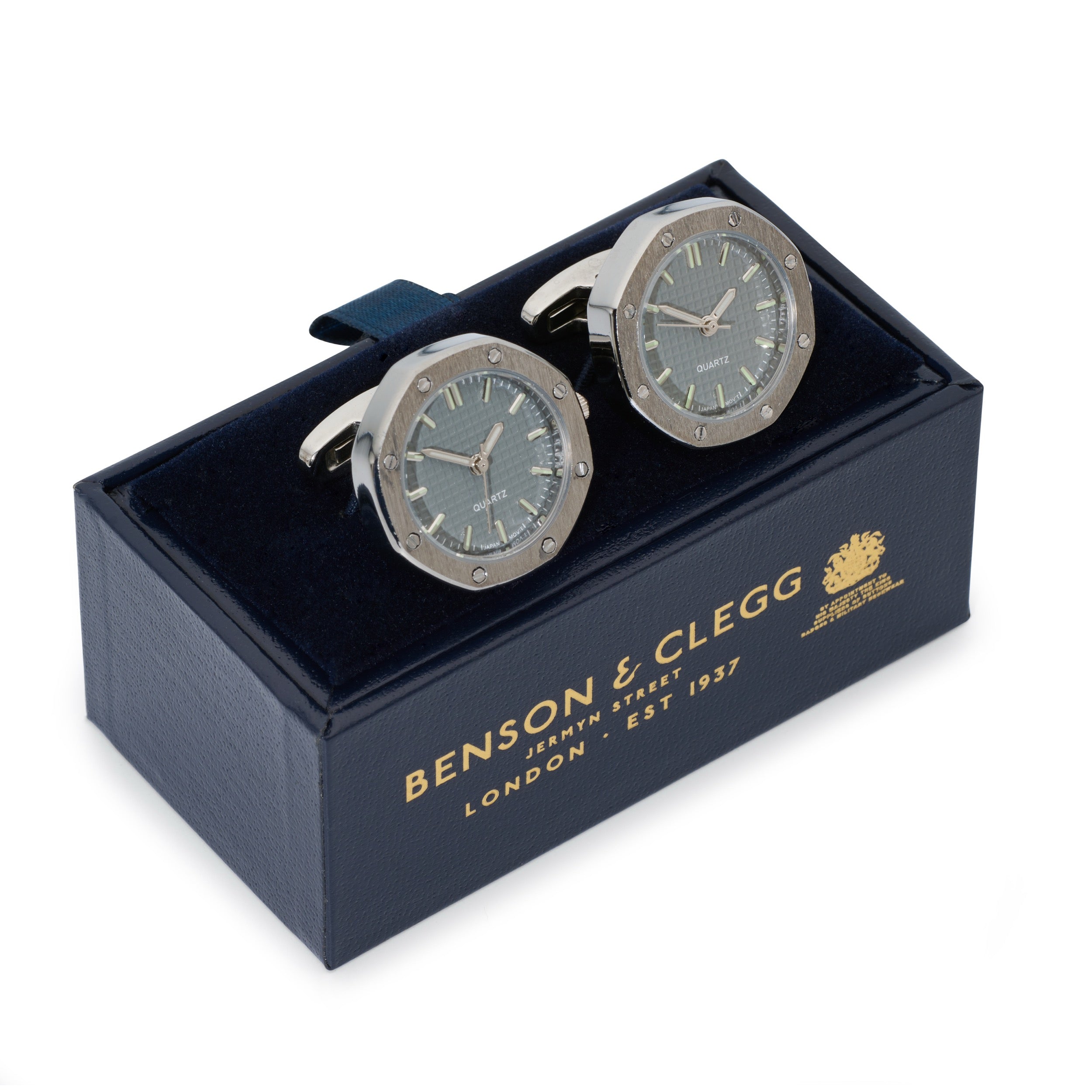 Octagonal Watch Cufflinks In Silver and Grey