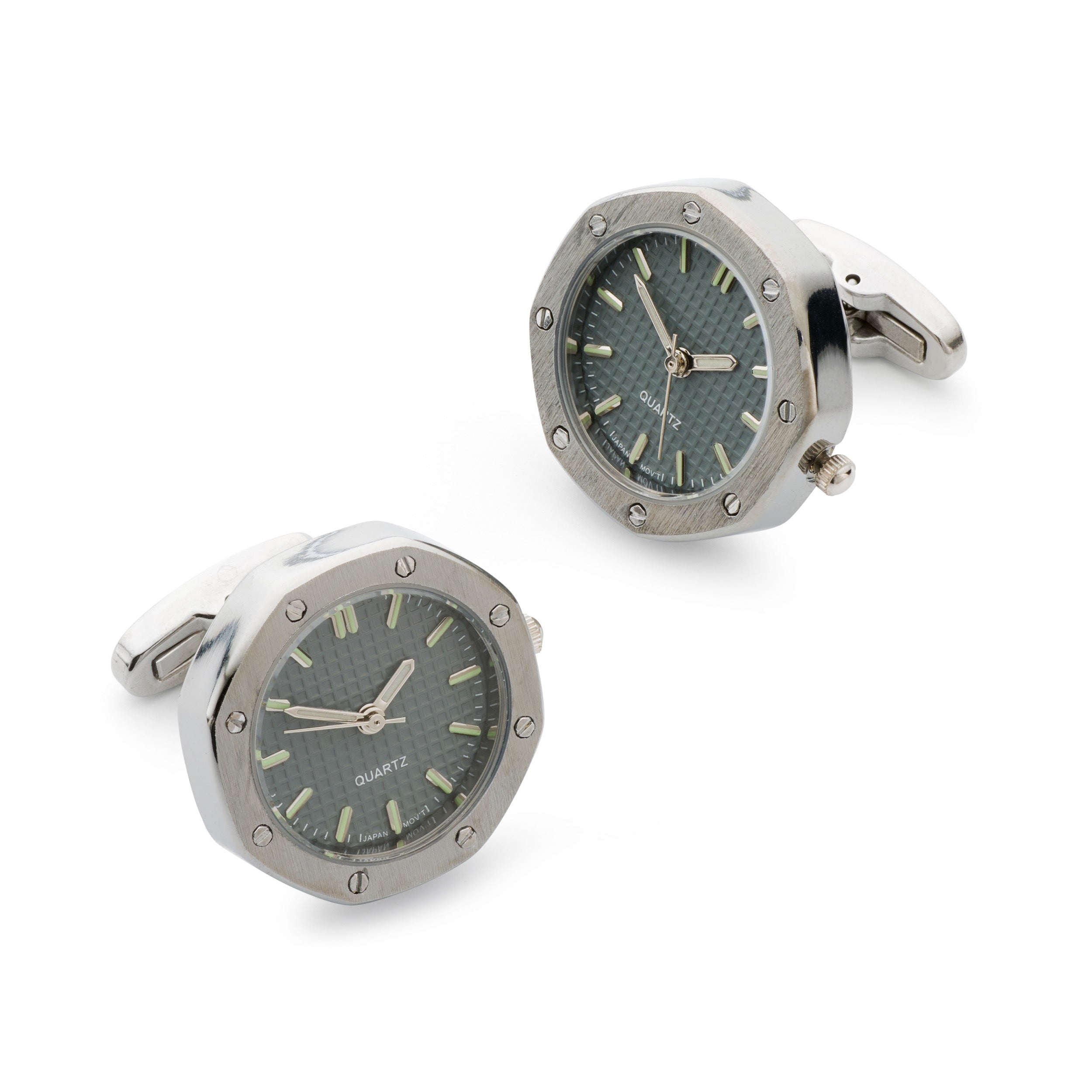 Octagonal Watch Cufflinks In Silver and Grey