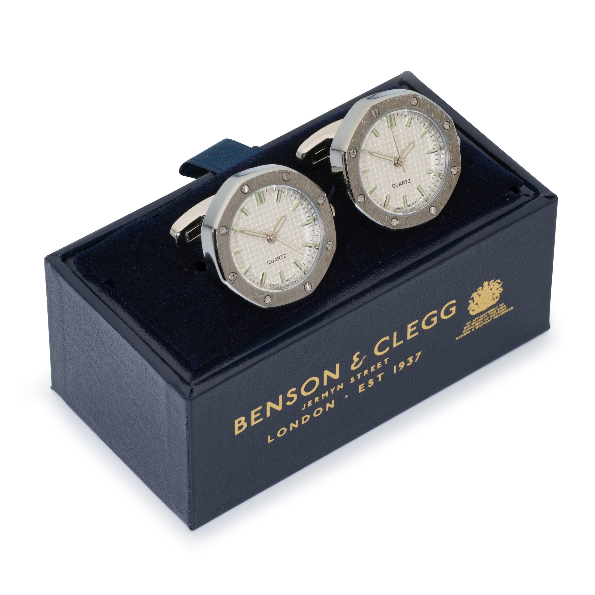 Octagonal Watch Cufflinks In Silver and White