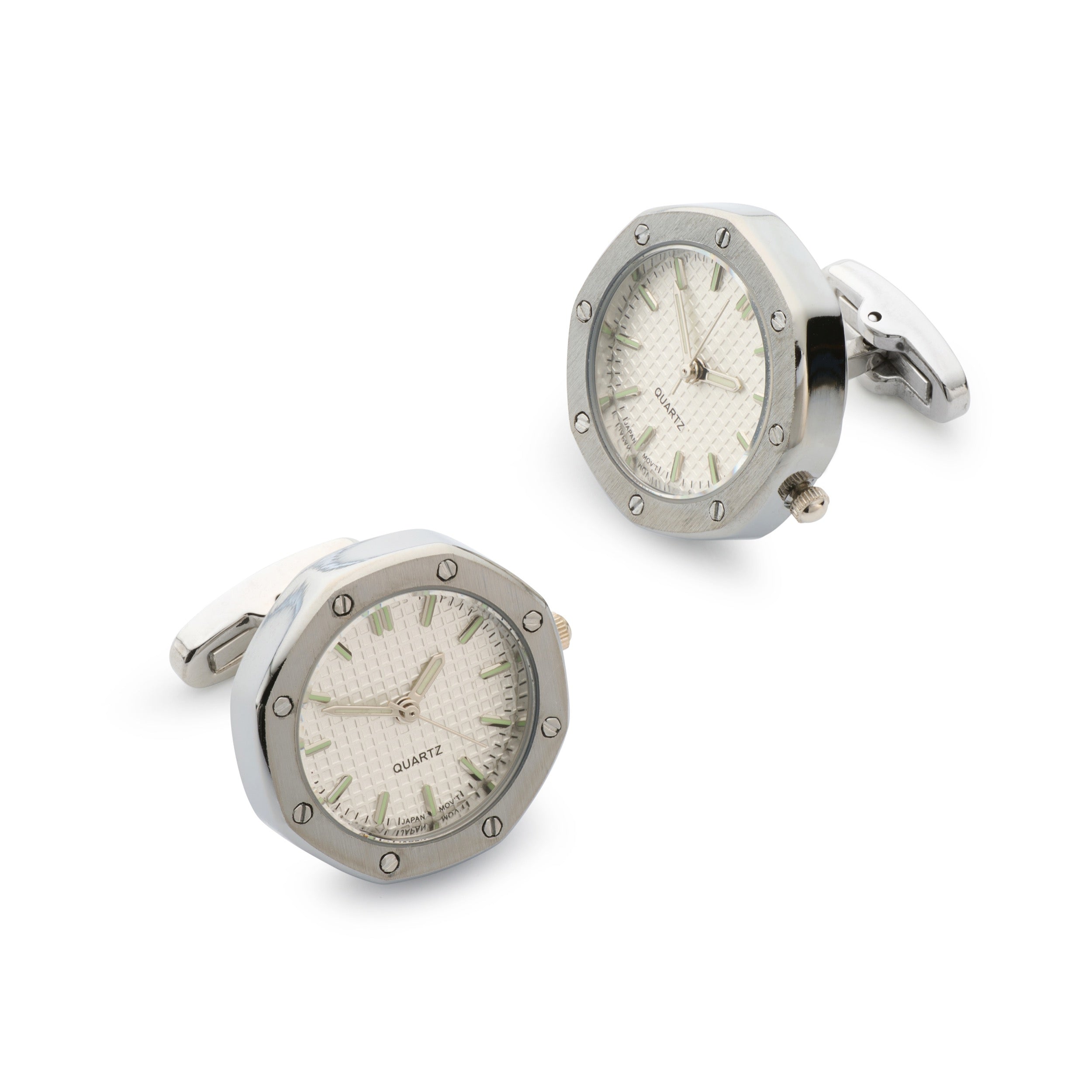 Octagonal Watch Cufflinks In Silver and White