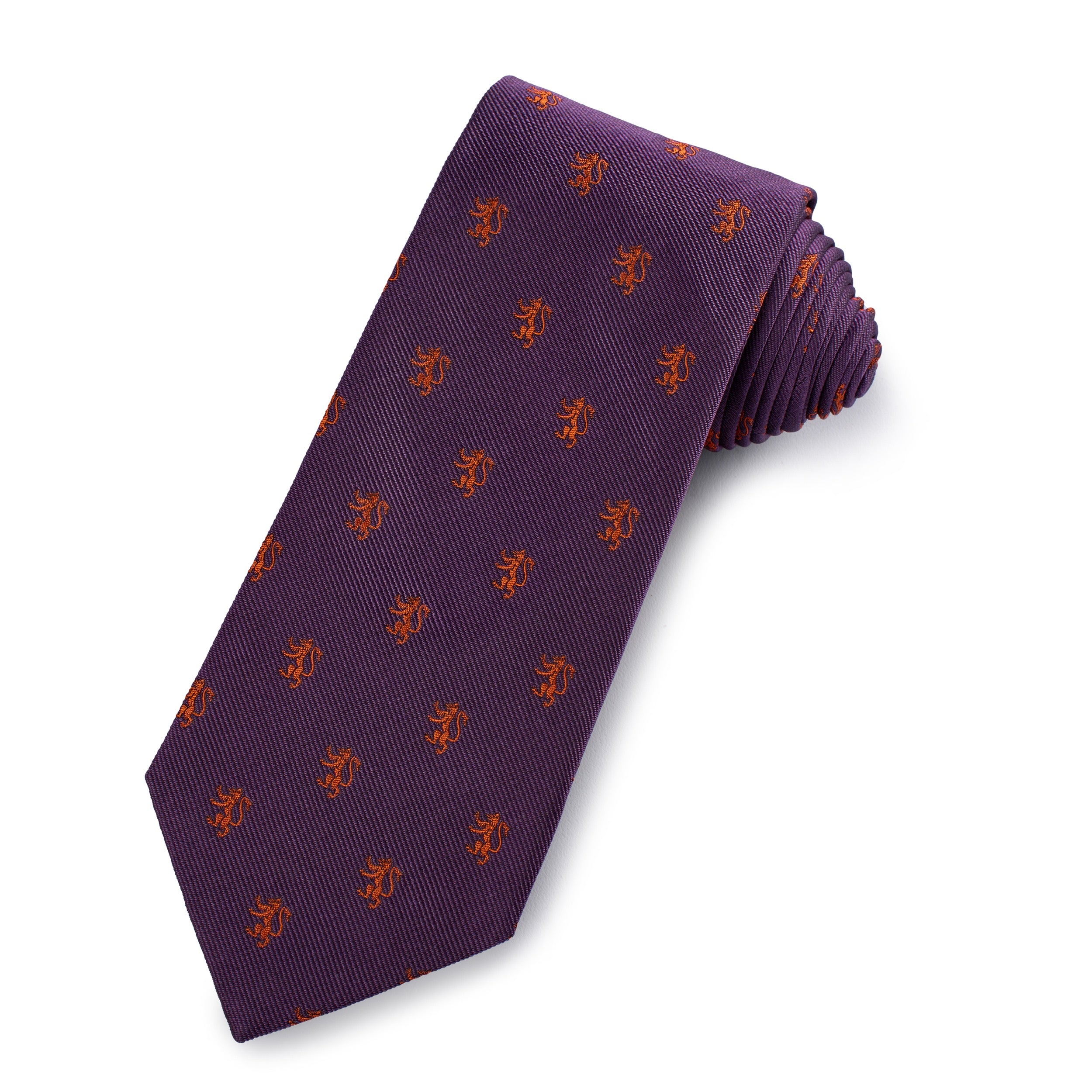 Rampant Lion Silk Tie In Purple