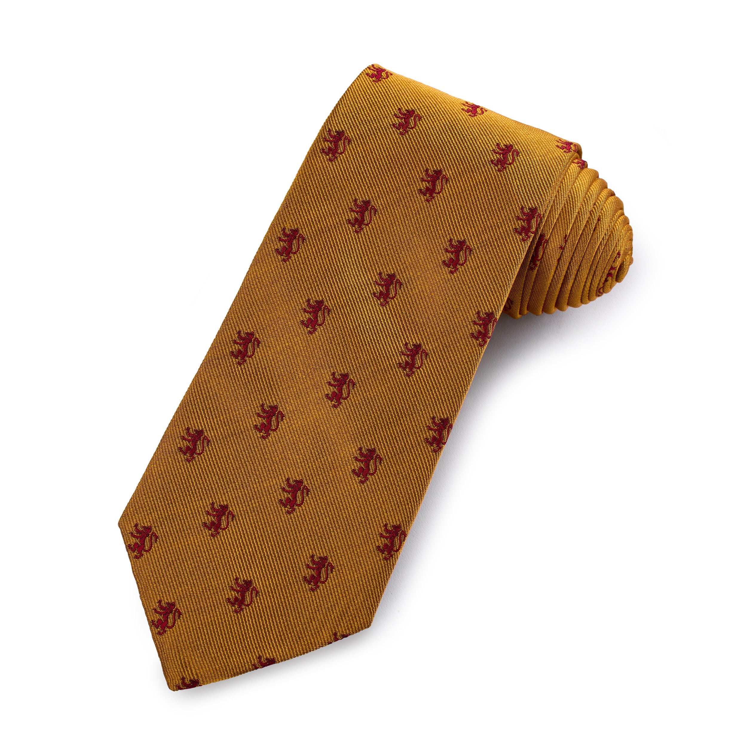 Rampant Lion Silk Tie In Gold