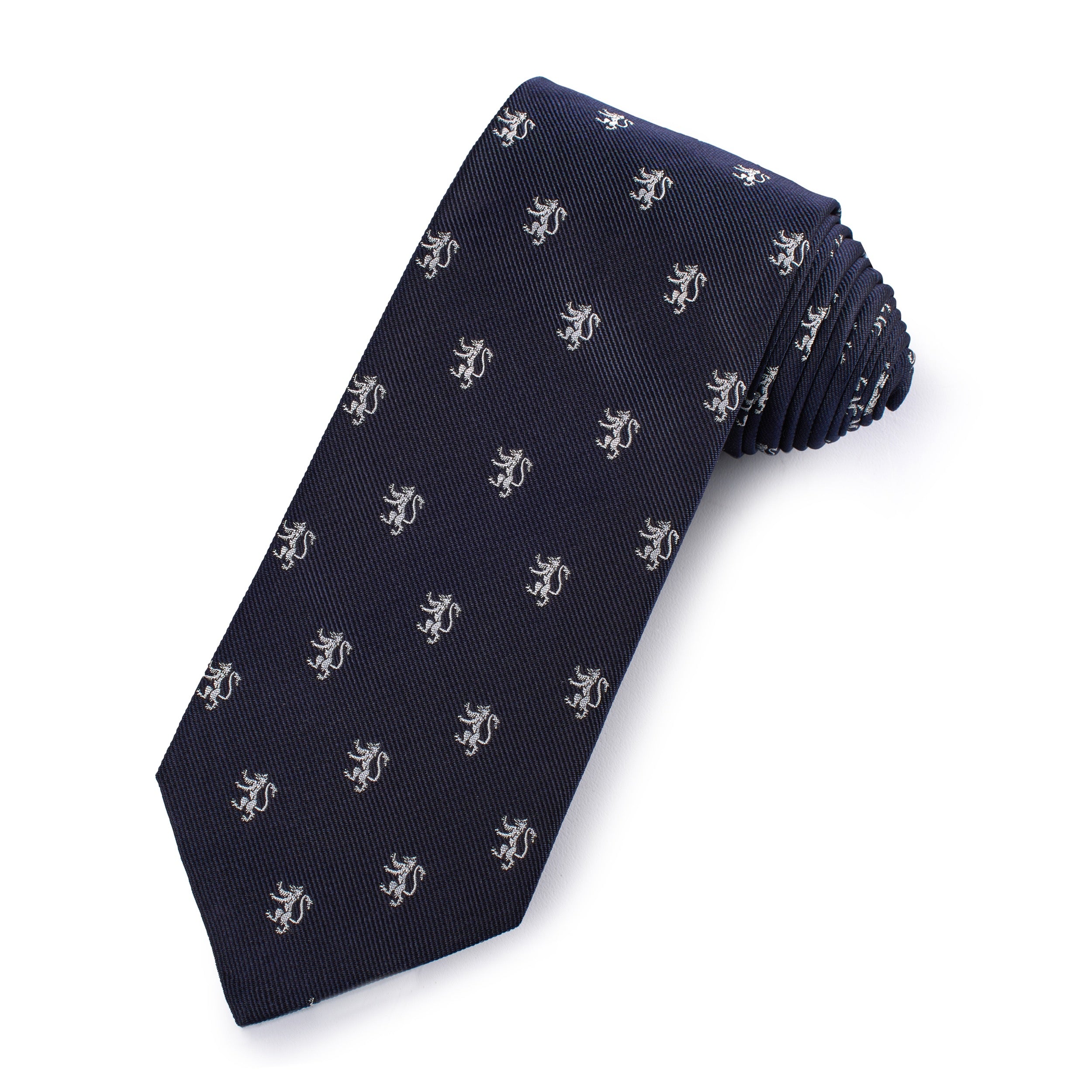 Rampant Lion Silk Tie In Navy