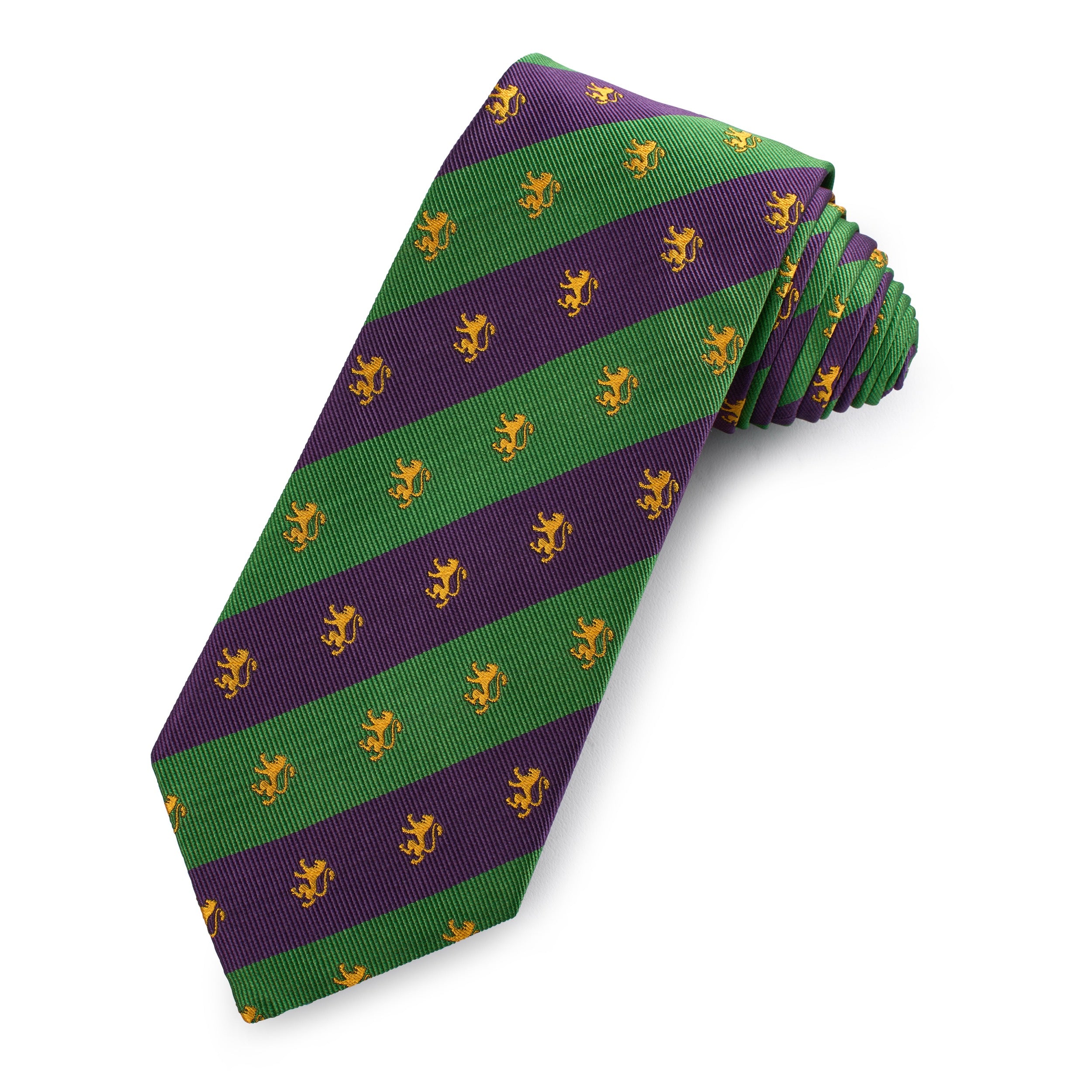 Regent Lion Silk Tie In Evergreen & Purple