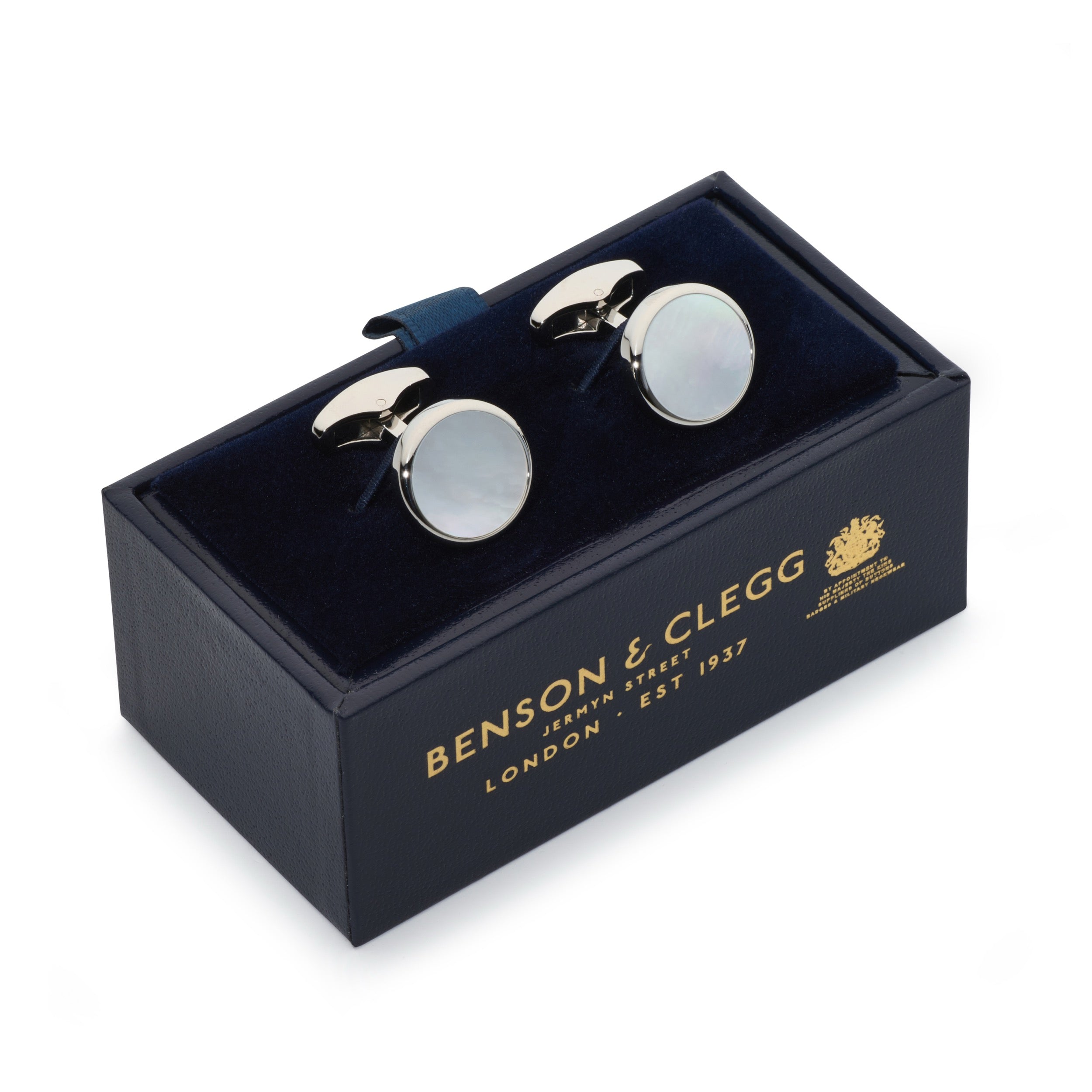 Mother Of Pearl Round Cufflinks In Silver