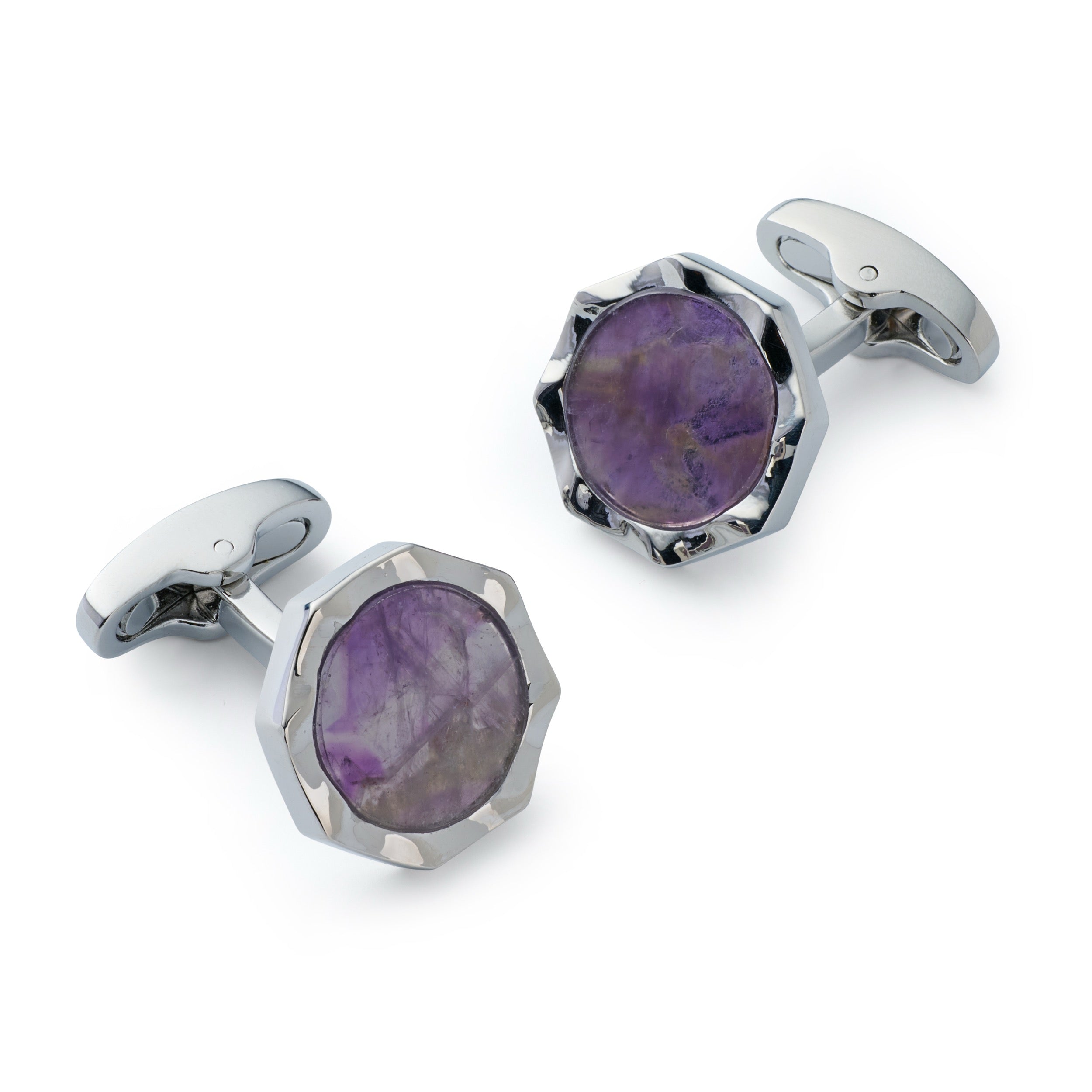 Benson & Clegg Signet Cufflinks in Amethyst with polished silver-tone octagonal setting.
