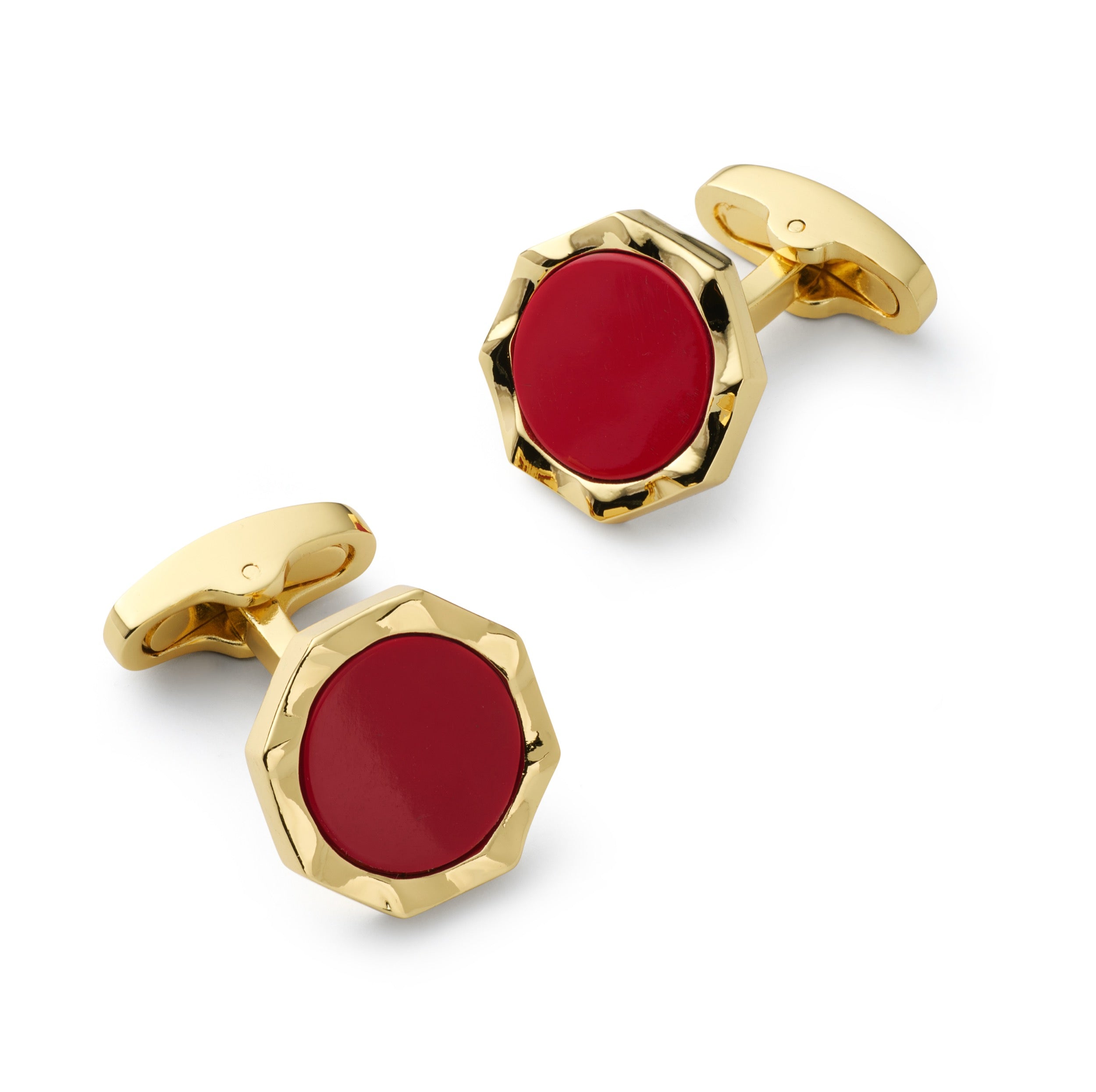 Benson & Clegg Signet Cufflinks in Red Jasper with polished gold-tone octagonal setting.