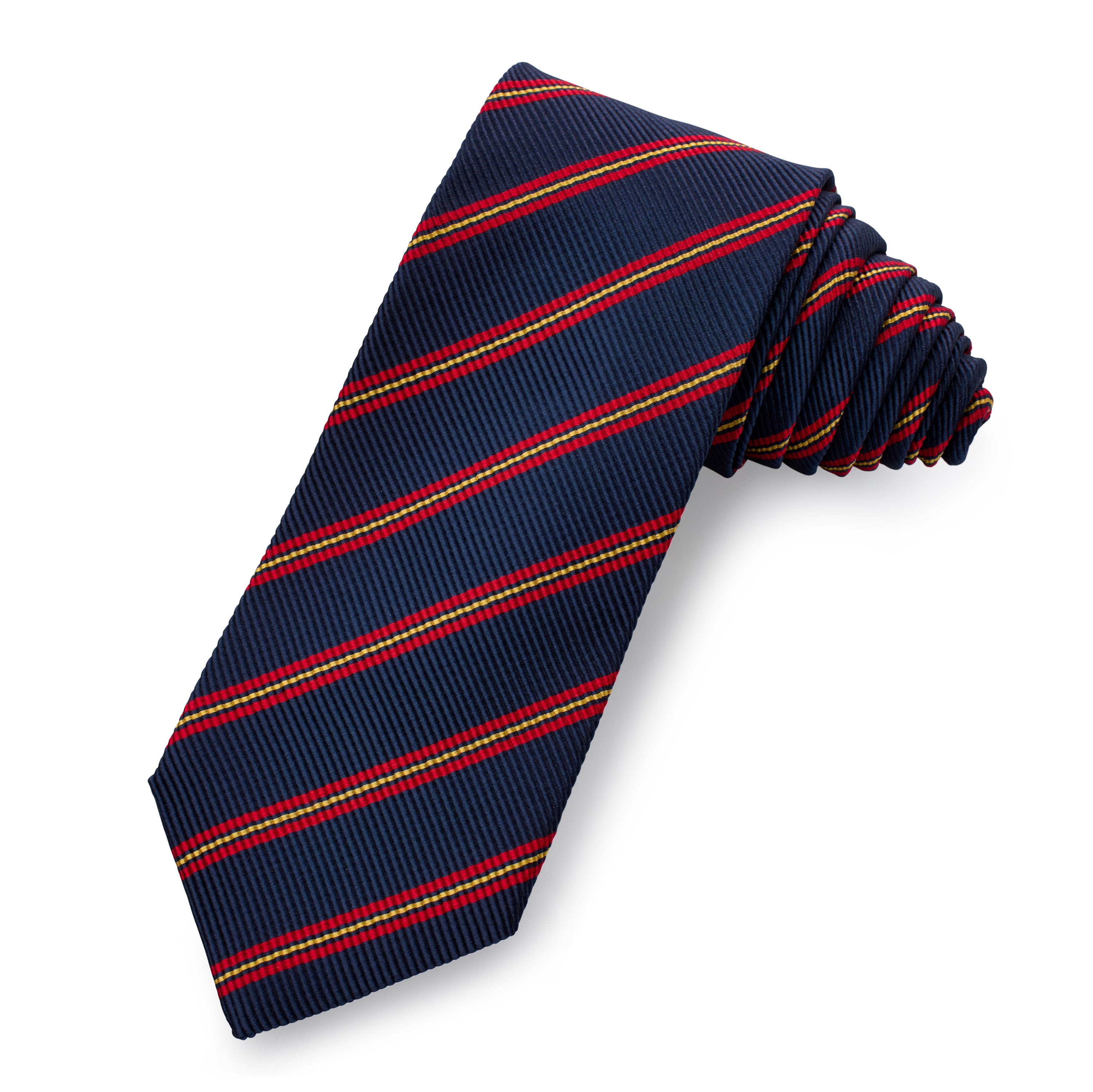 Sovereign Stripe Silk Tie In Navy Blue