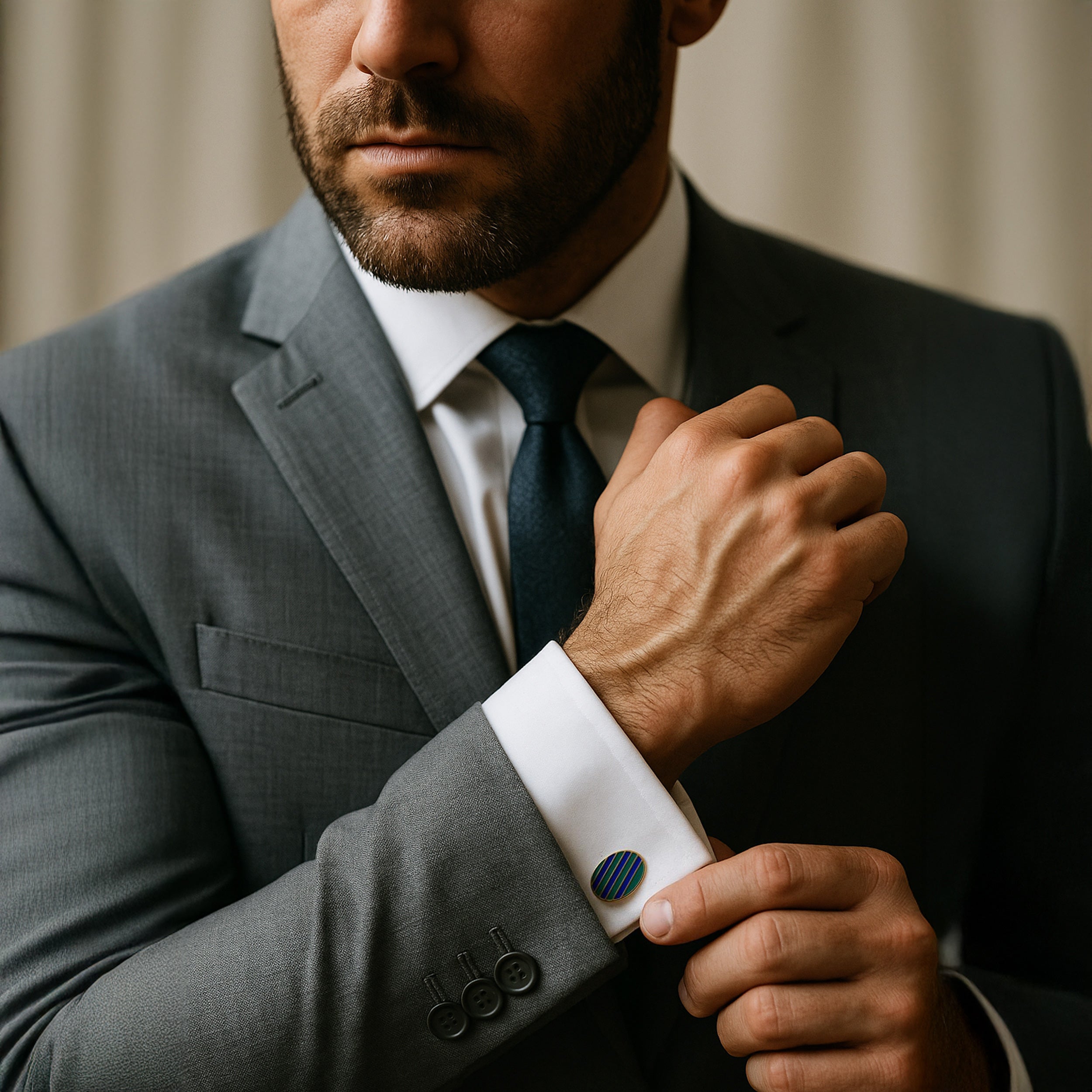 Stripe Cufflinks In Green And Blue Enamel