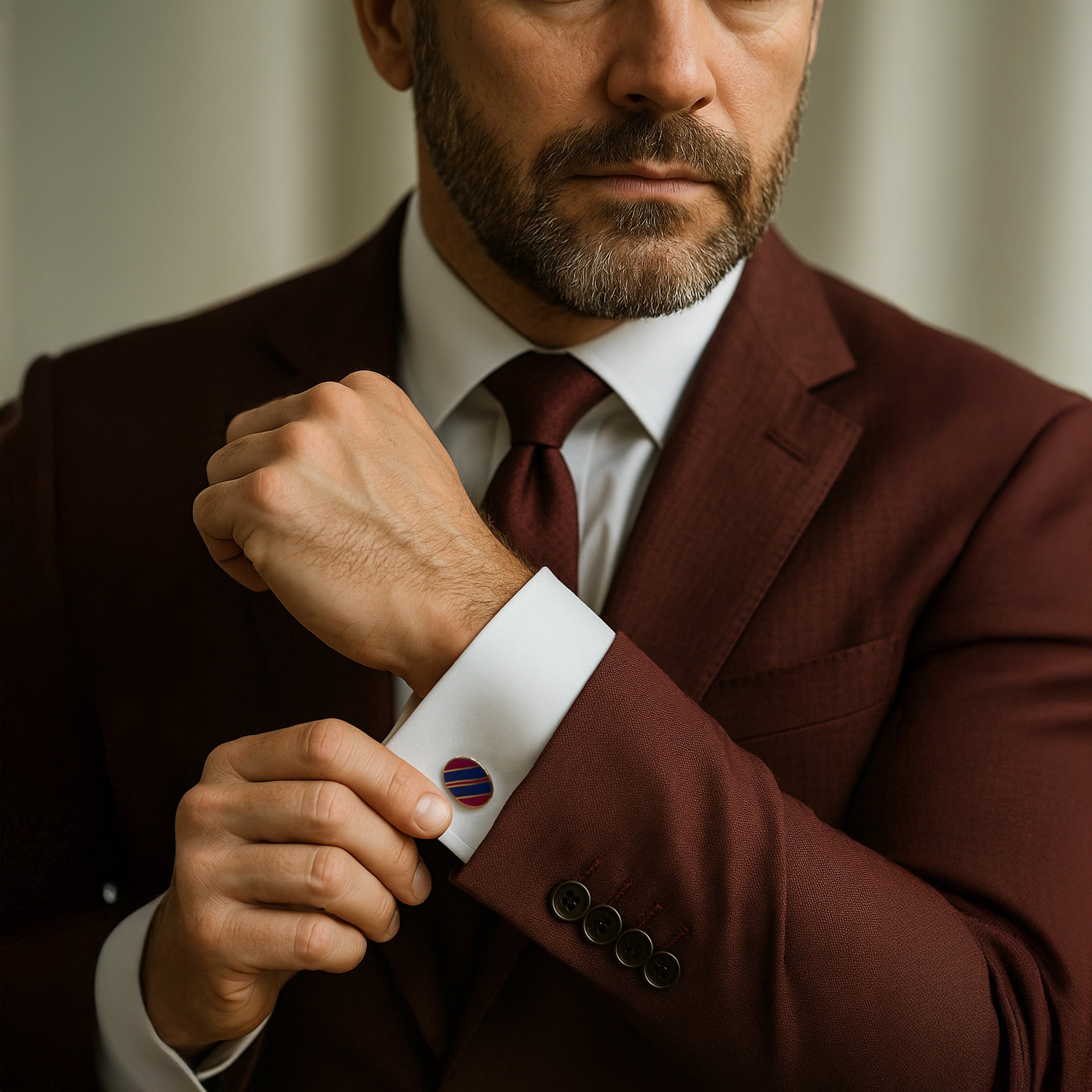 Wide Stripe Chain Cufflinks In Navy And Red