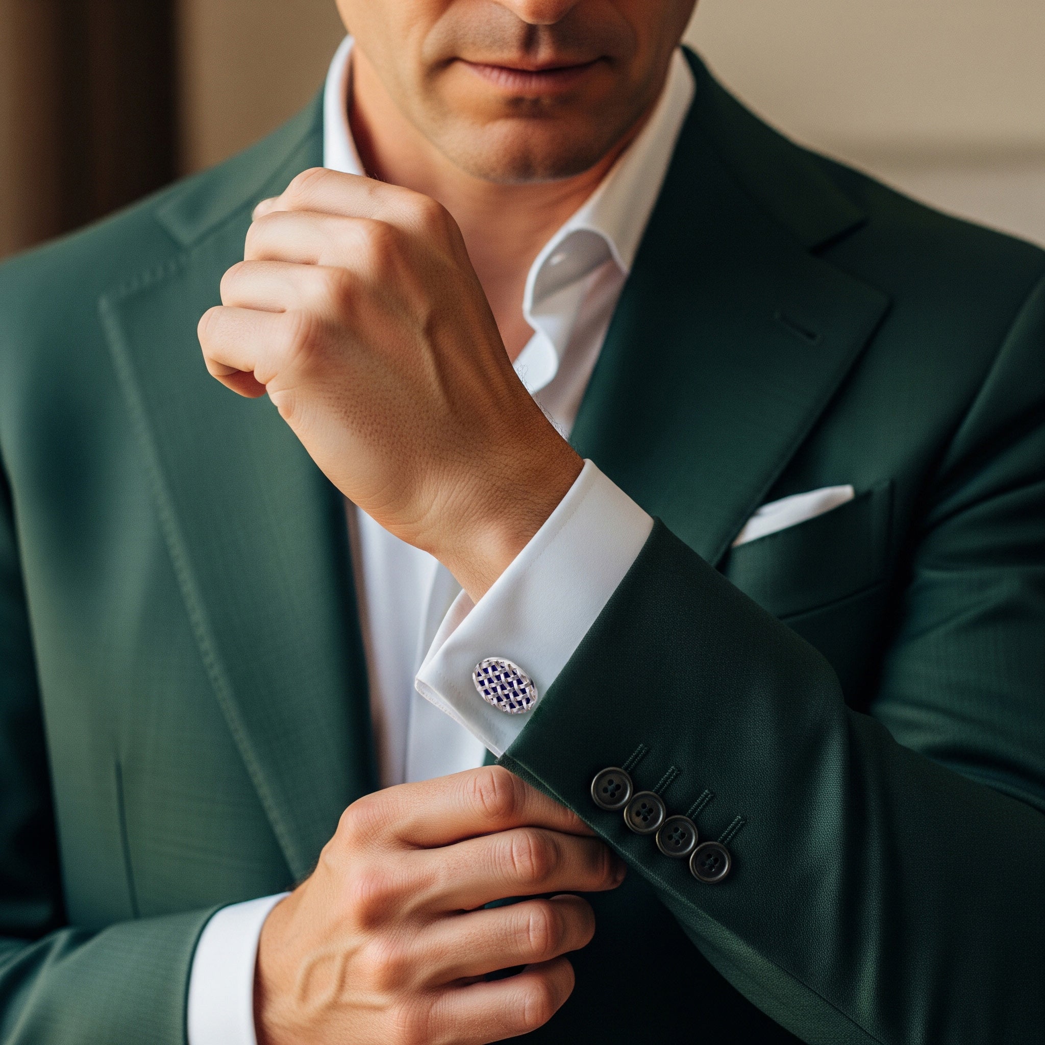 Crossweave Sterling Silver Cufflinks In Blue