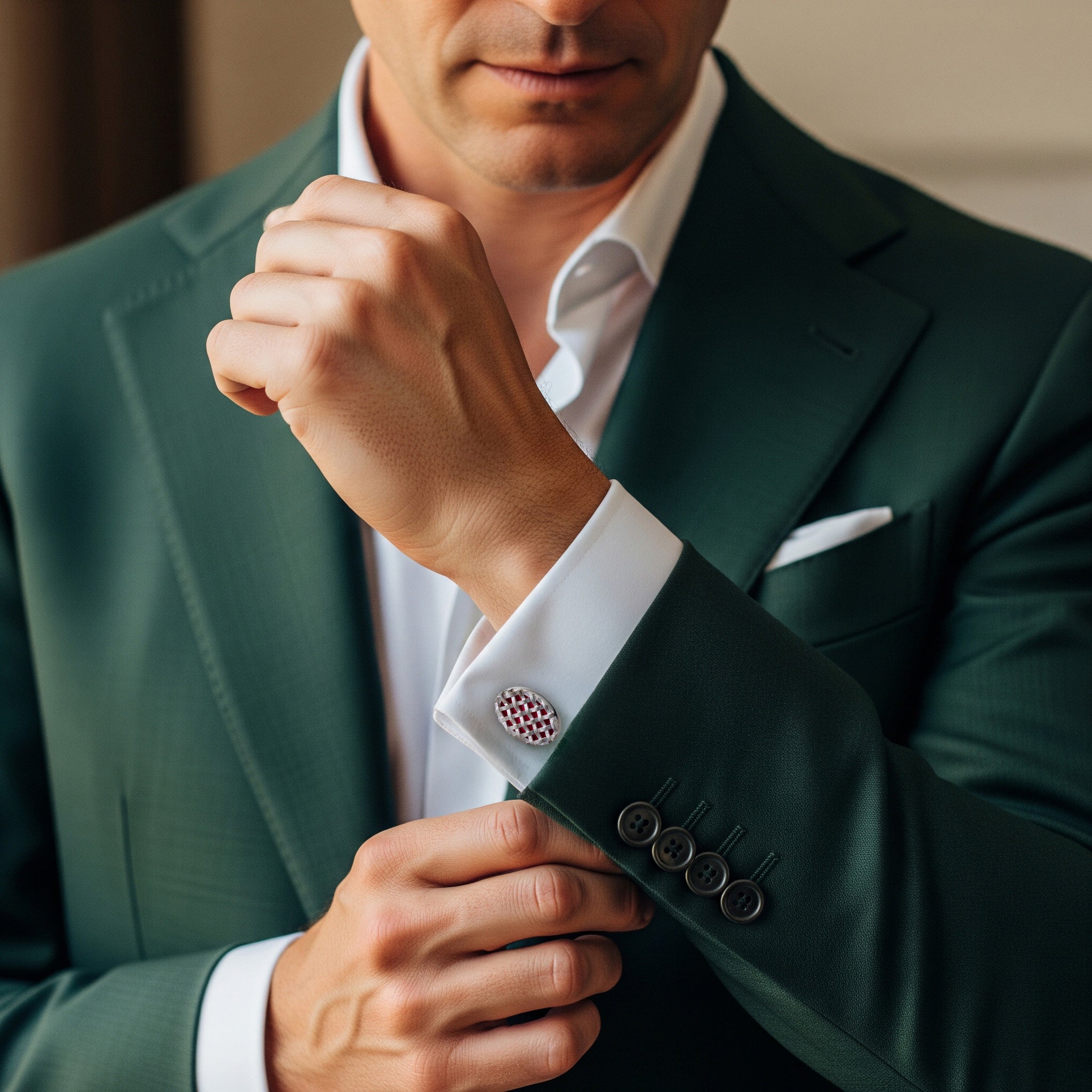 Crossweave Sterling Silver Cufflinks In Red