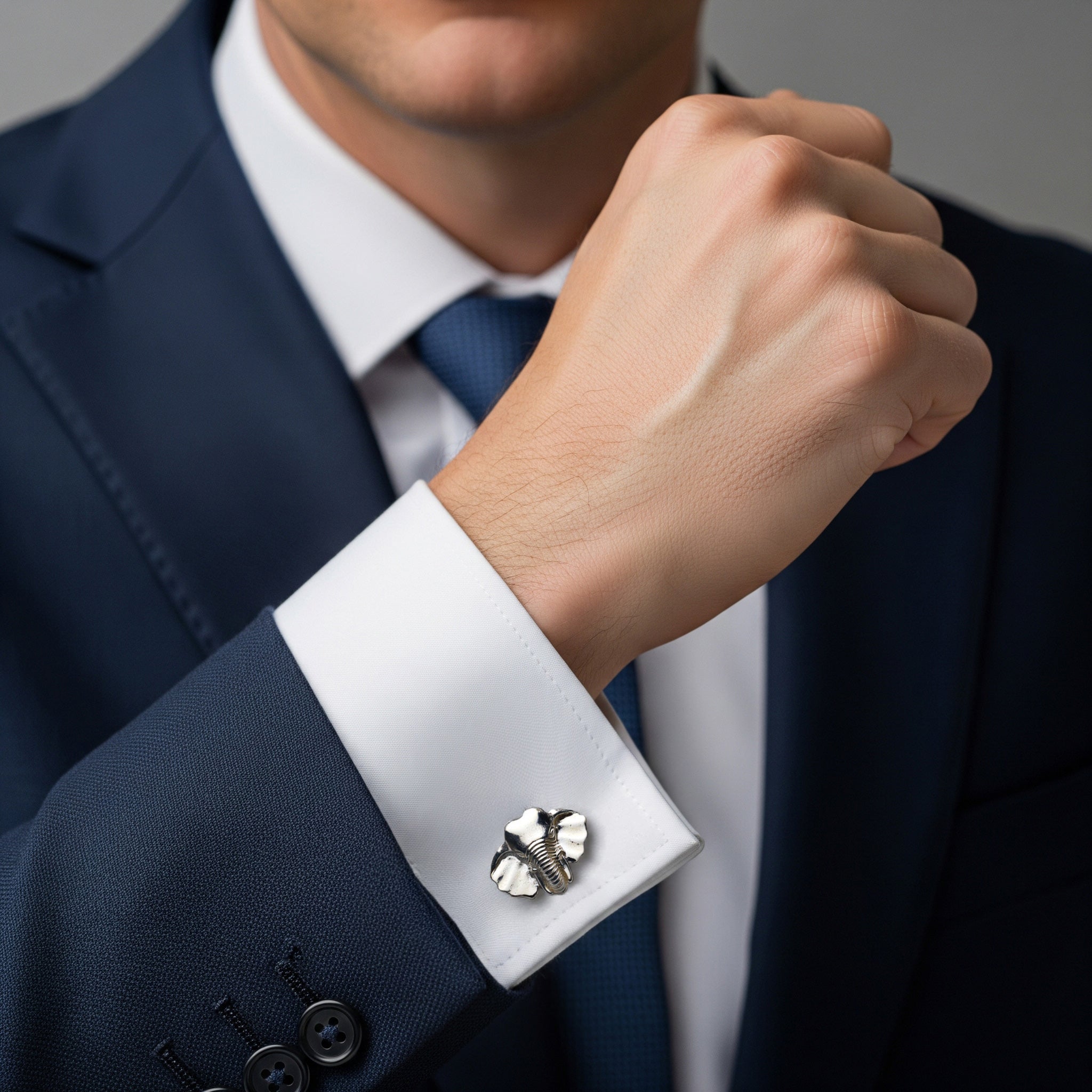 Elephant Head And Tusk Sterling Silver Cufflinks