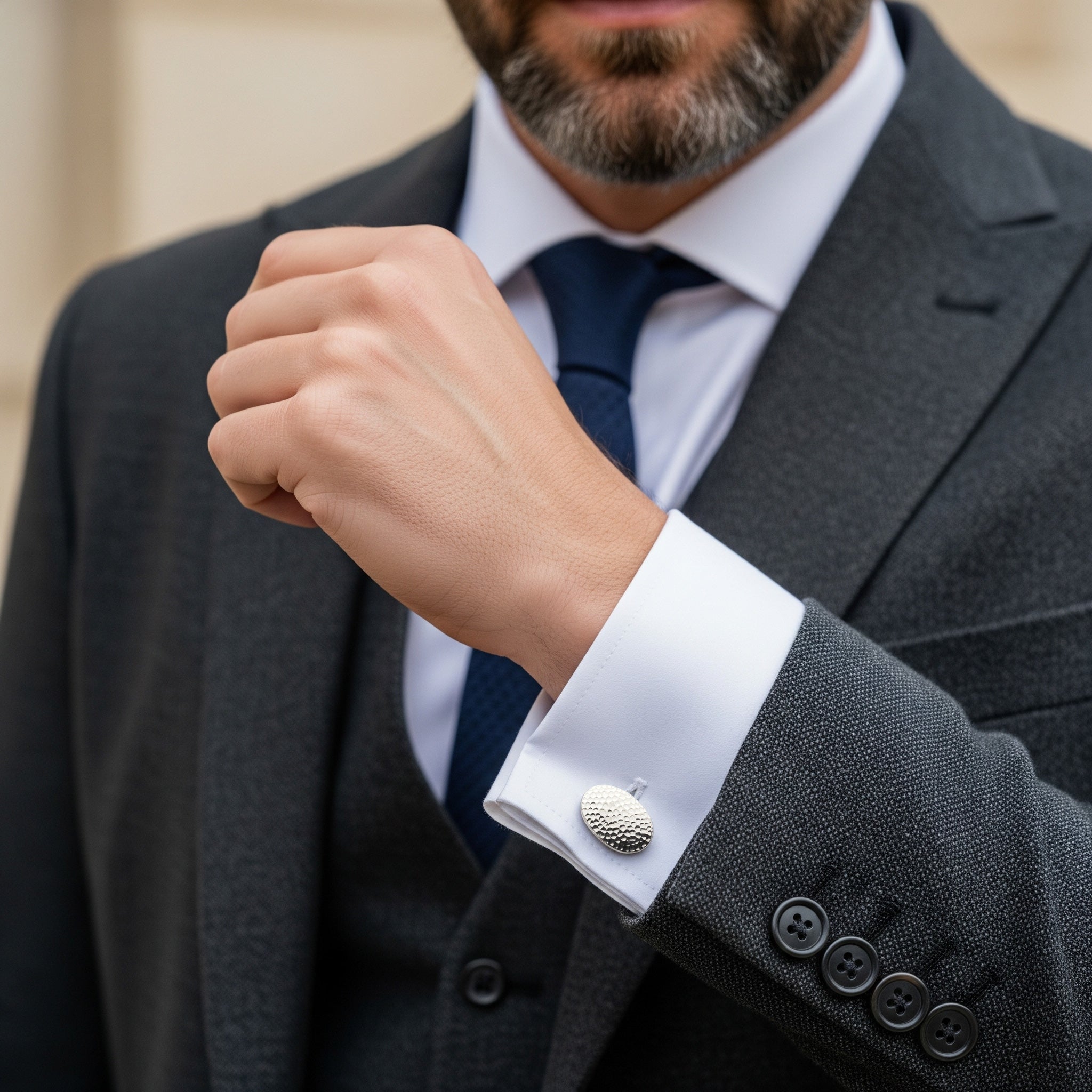 Hammered Cufflinks In Sterling Silver
