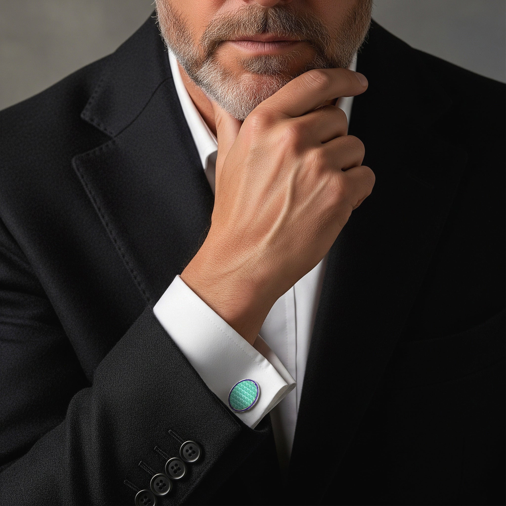 Oval Cloisonne Sterling Silver Chain Cufflinks In Turquoise