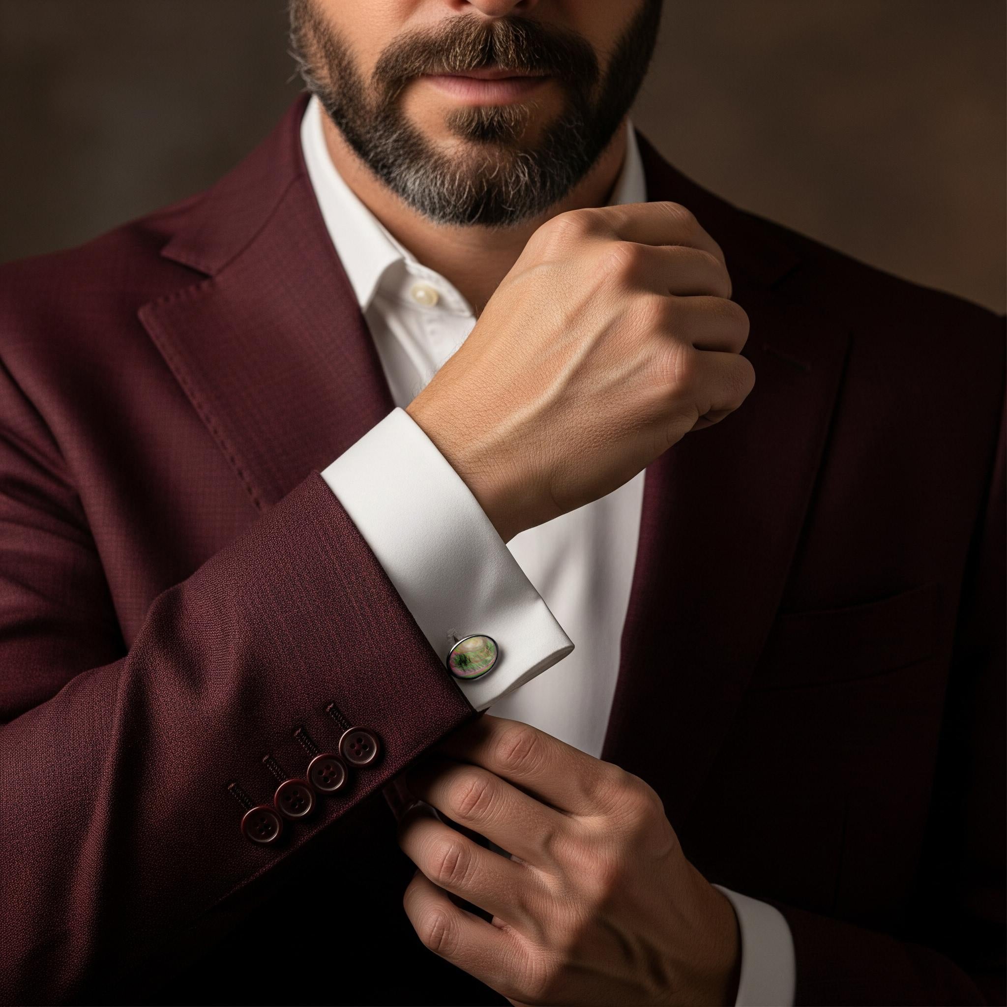 Sterling Silver Oval Cufflinks With Black Lip Pearl