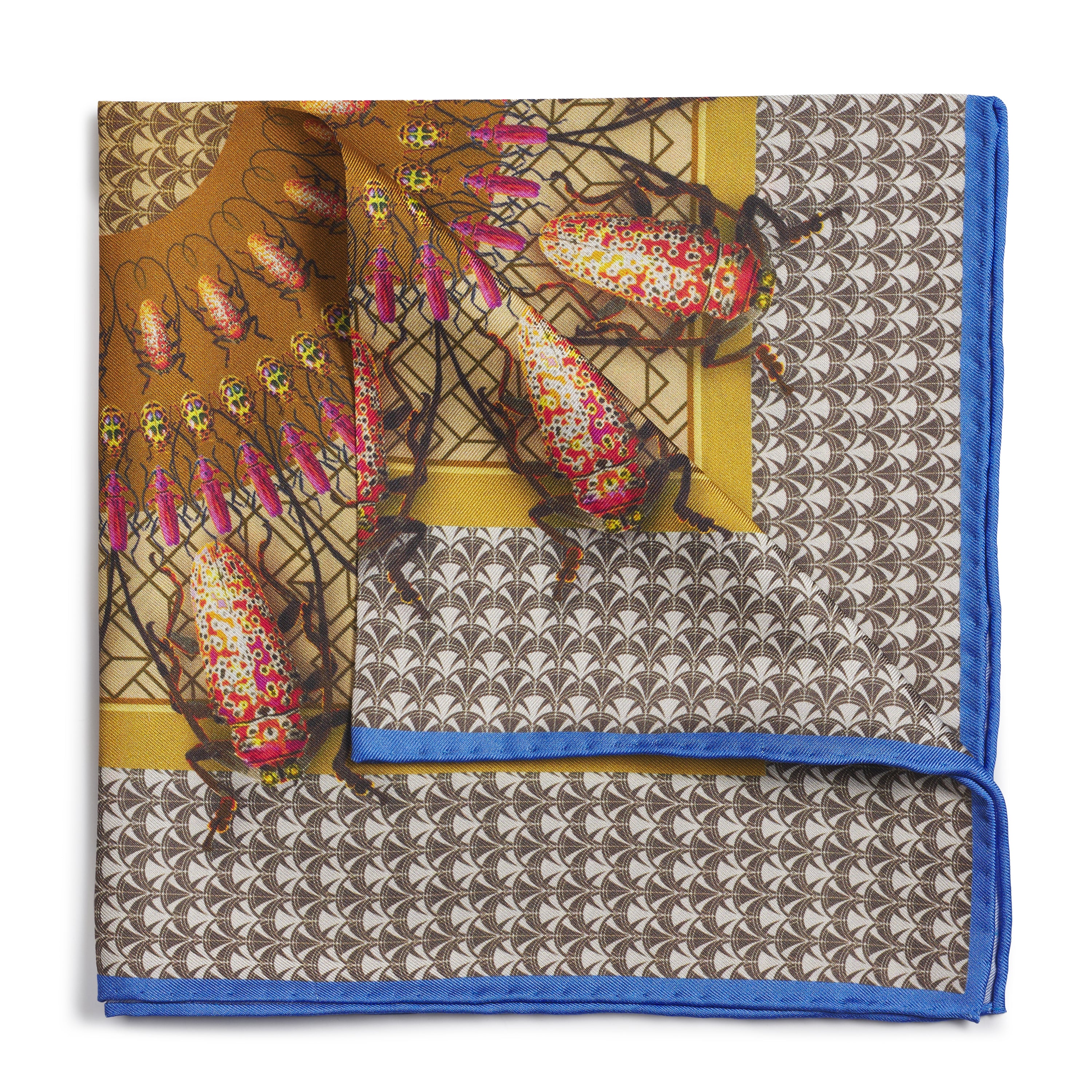 Beetle Parade Earth Pocket Square - Luxury handcrafted silk pocket square by Benson & Clegg