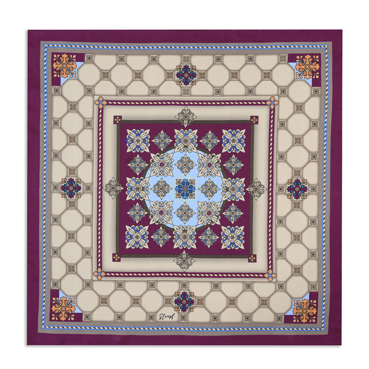 Burlington House Stone & Claret Pocket Square by Benson & Clegg