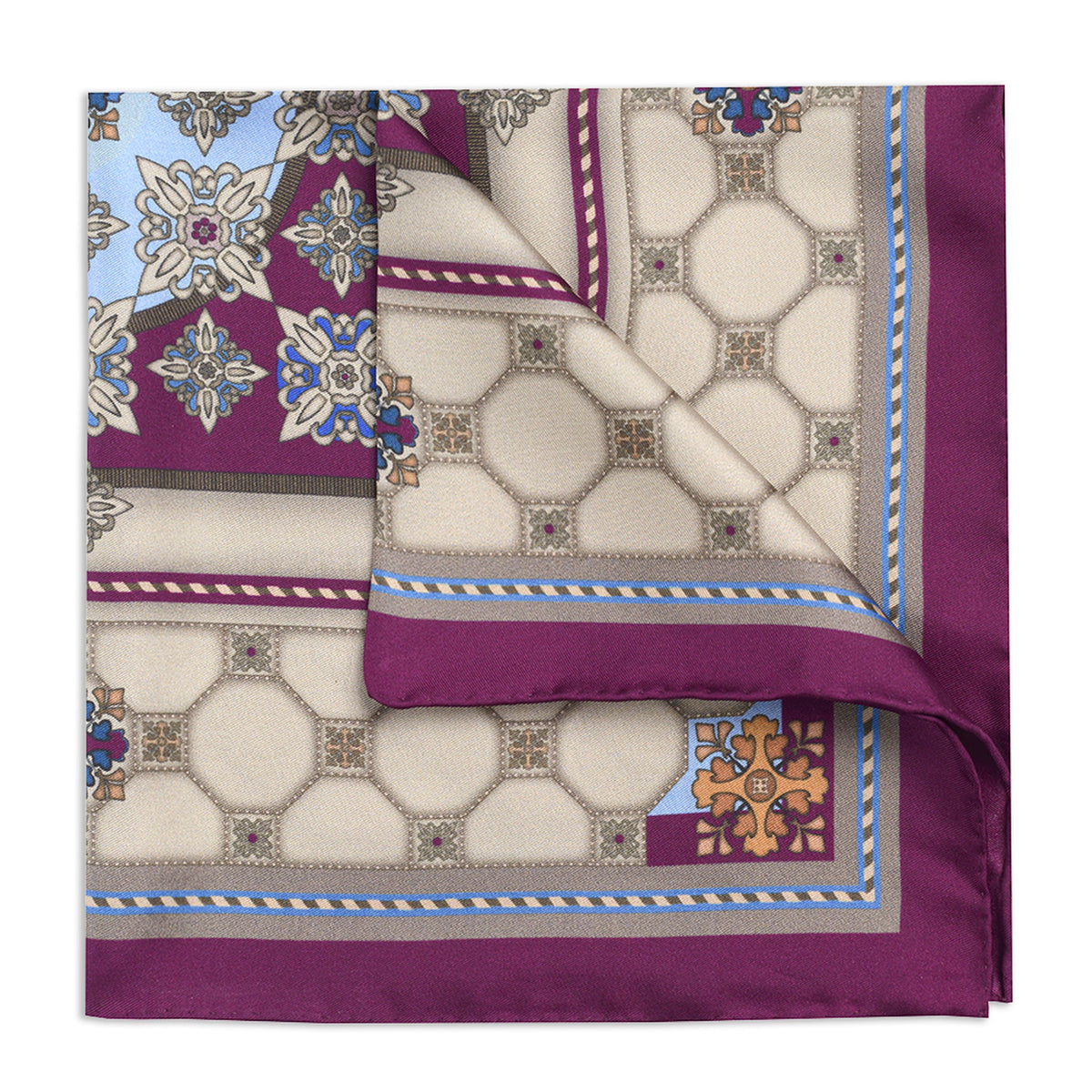 Burlington House Stone & Claret Pocket Square, folded view