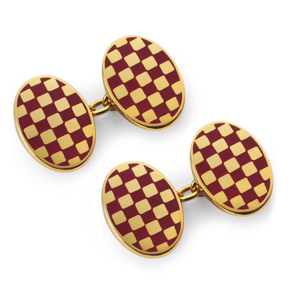 Checkerboard Chain Cufflinks In Burgundy Enamel Cufflinks Benson & Clegg 